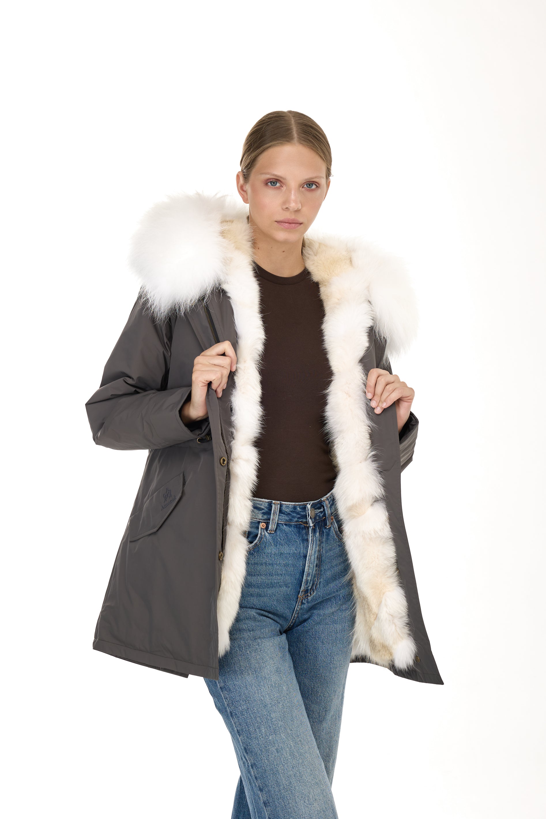 Park Long Urban White in Waterproof Cotton Mixed With Coyote vest