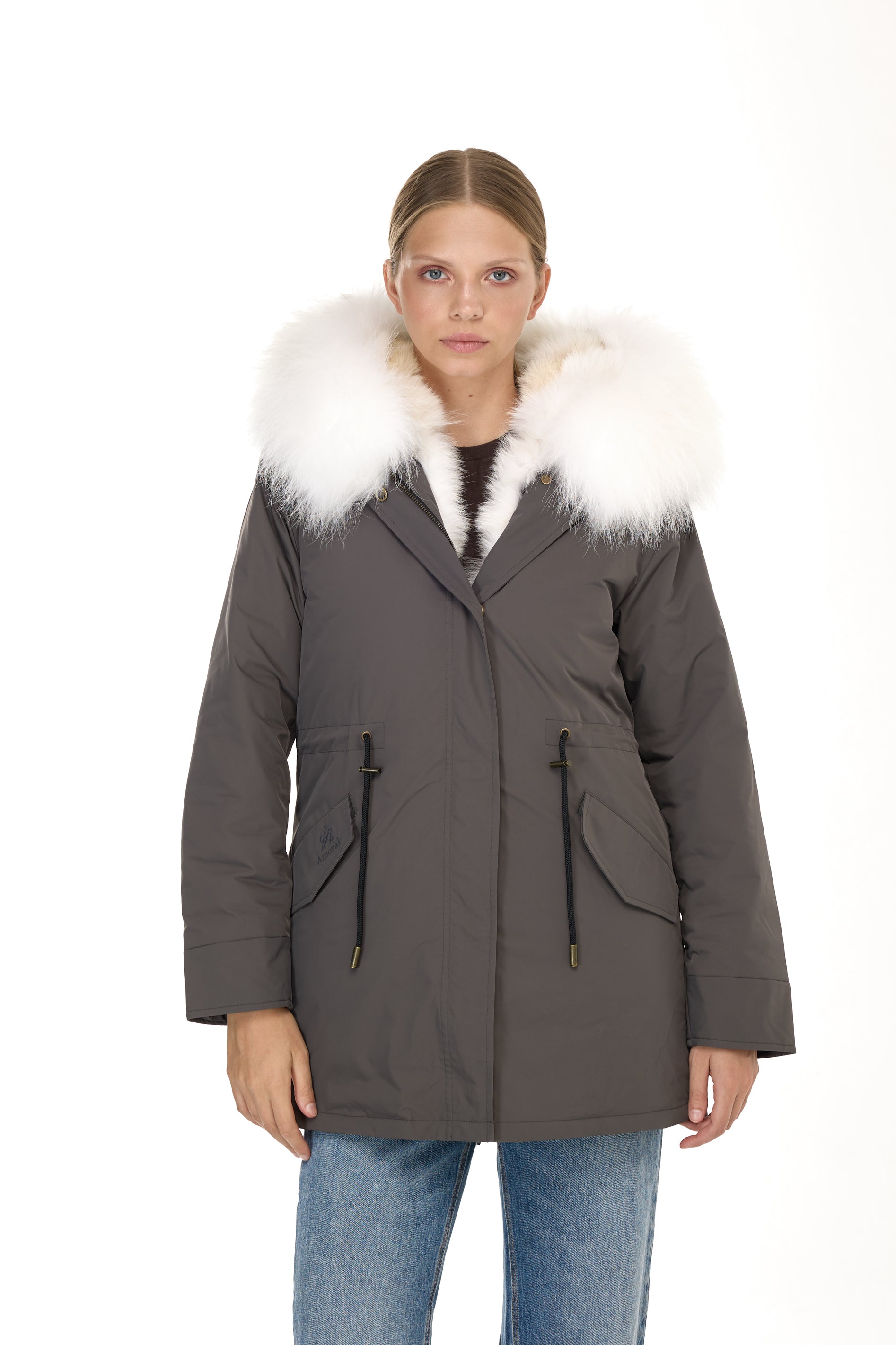 Park Long Urban White in Waterproof Cotton Mixed With Coyote vest
