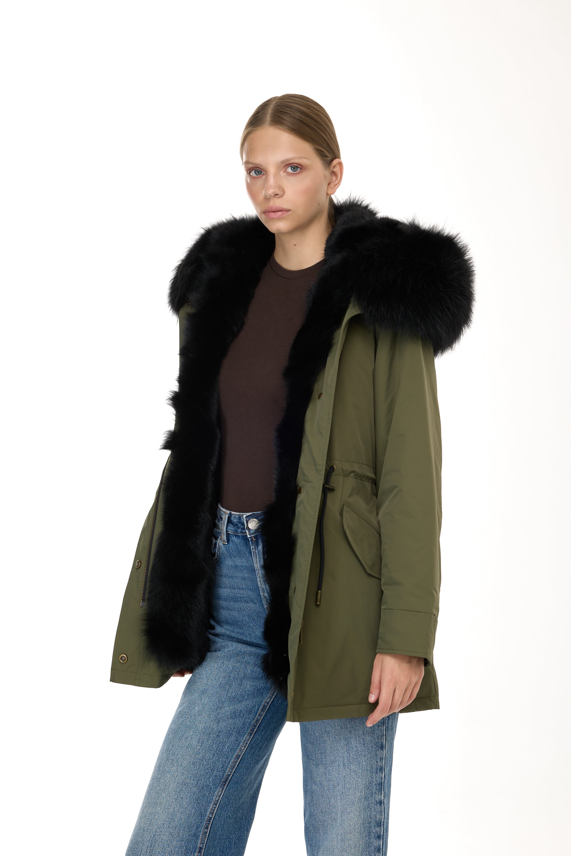 Park Long Urban Black in waterproof cotton mixed with coyote vest