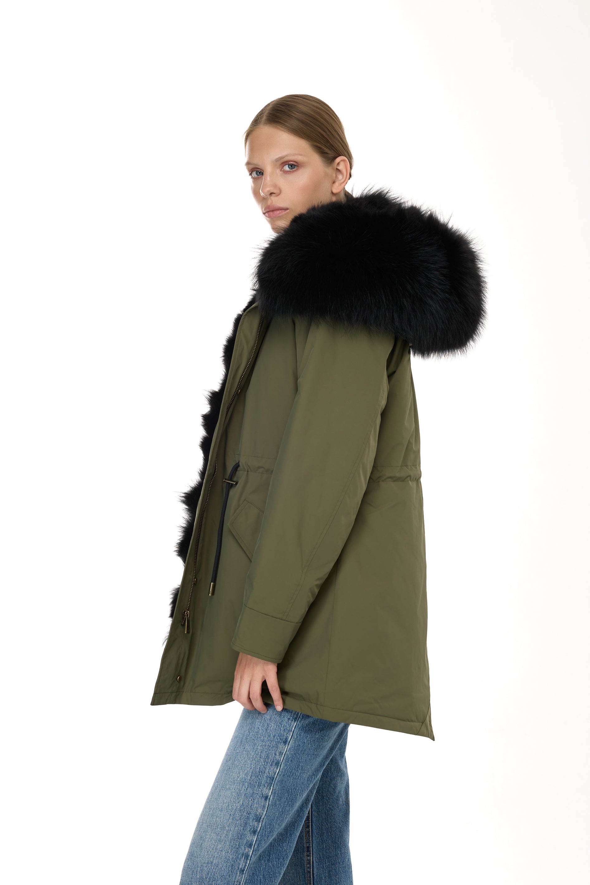 Park Long Urban Black in waterproof cotton mixed with coyote vest