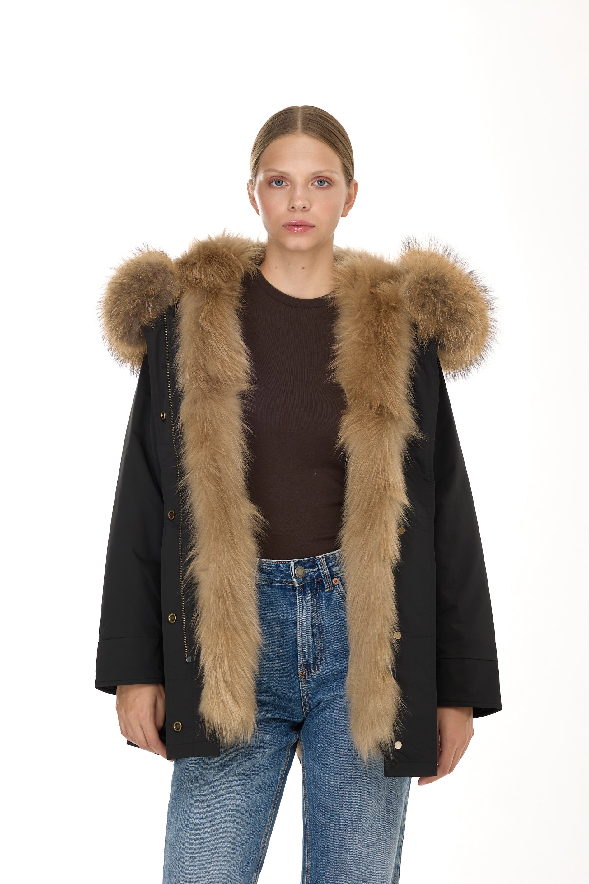 Park Long Urban Raccoon in waterproof cotton mixed with vest in saying