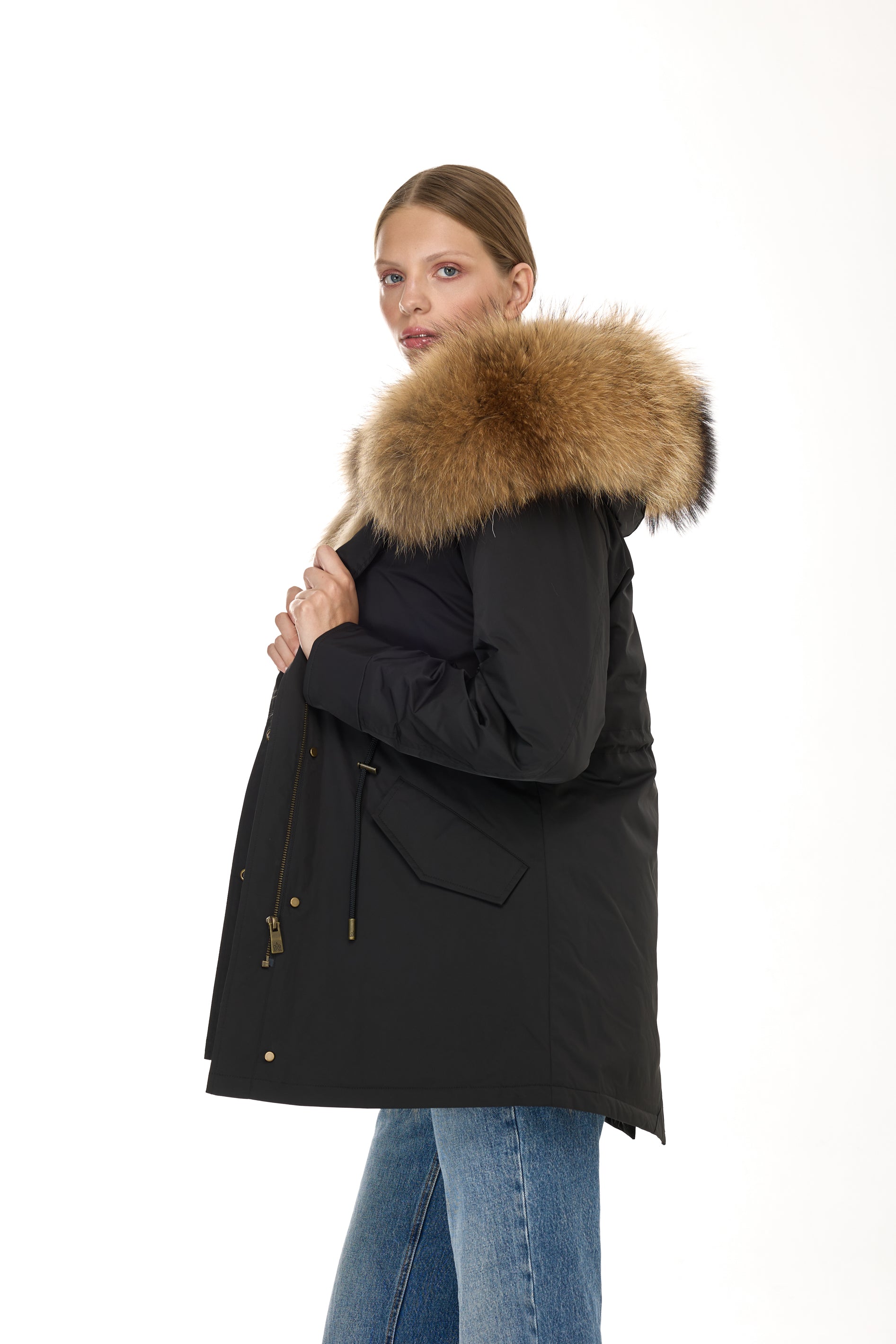 Park Long Urban Raccoon in waterproof cotton mixed with vest in saying