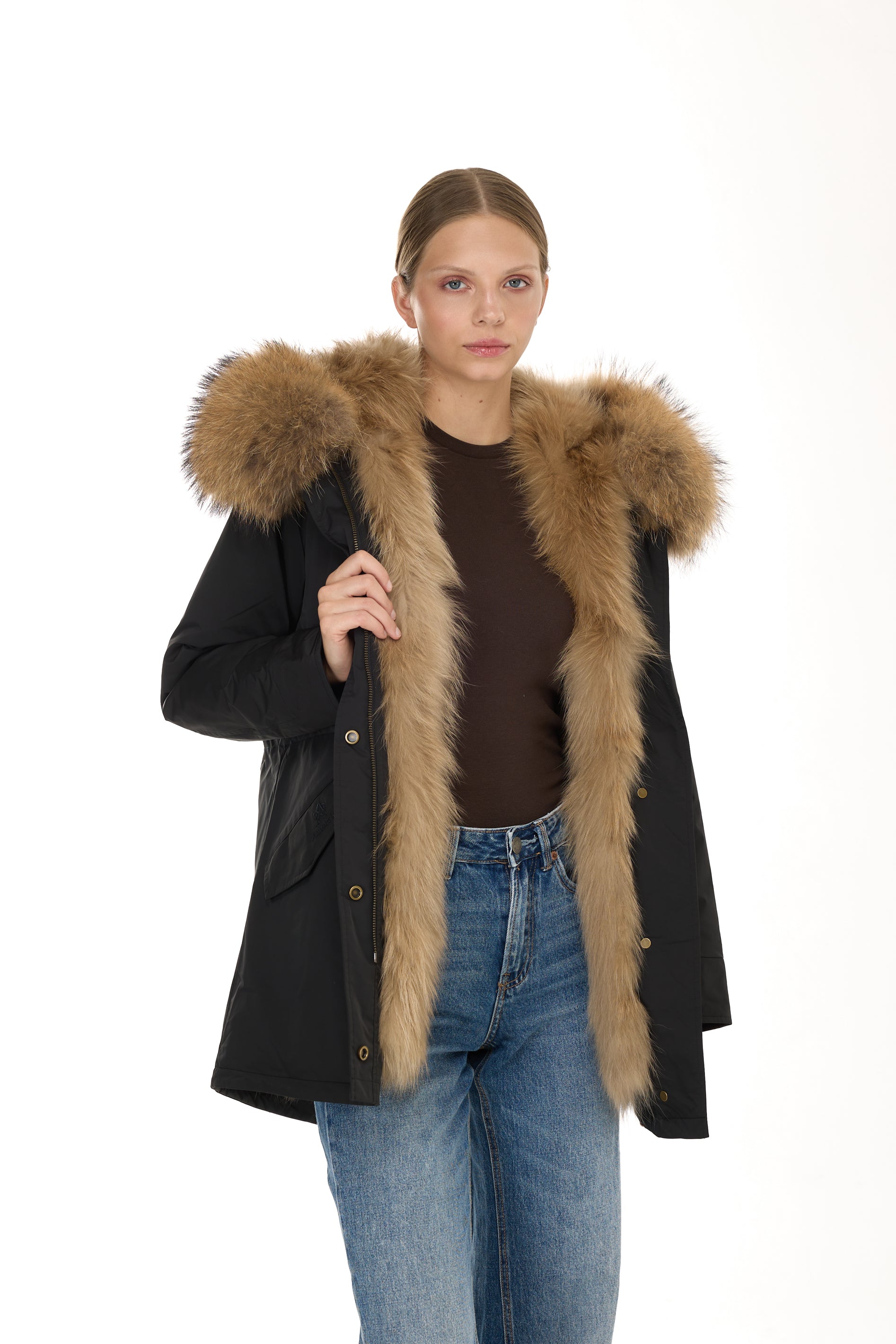 Park Long Urban Raccoon in waterproof cotton mixed with vest in saying