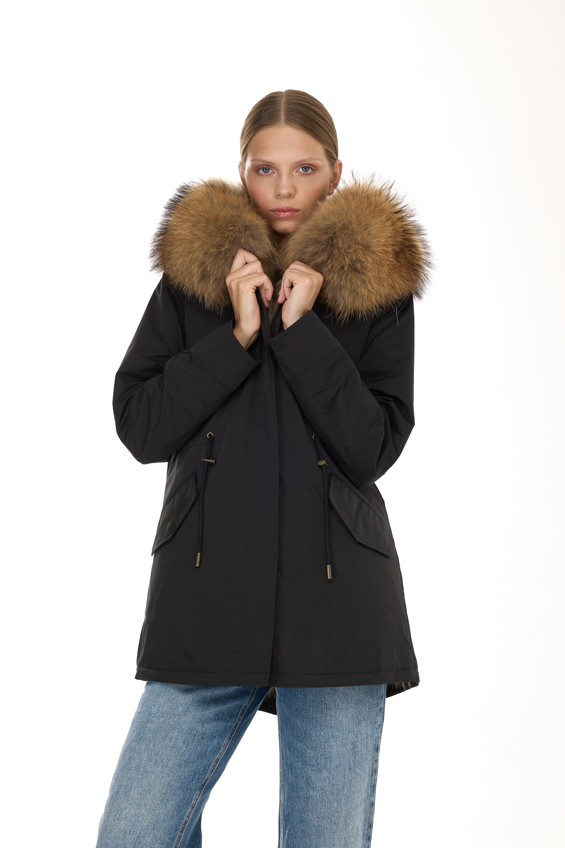 Park Long Urban Raccoon in waterproof cotton mixed with vest in saying