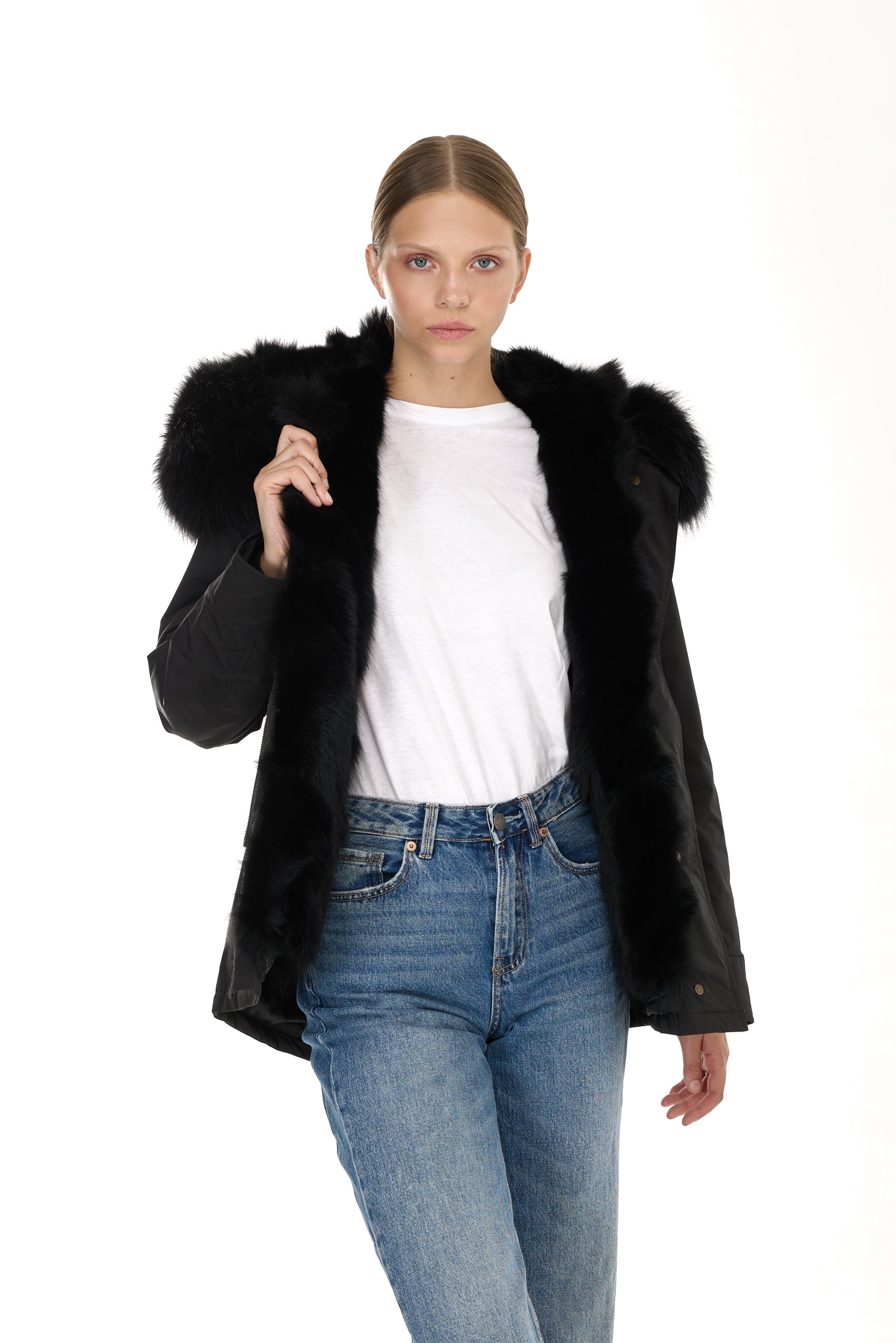 Parka short Urban black in Misto Cotone Impermeabile con Gilet in coyote