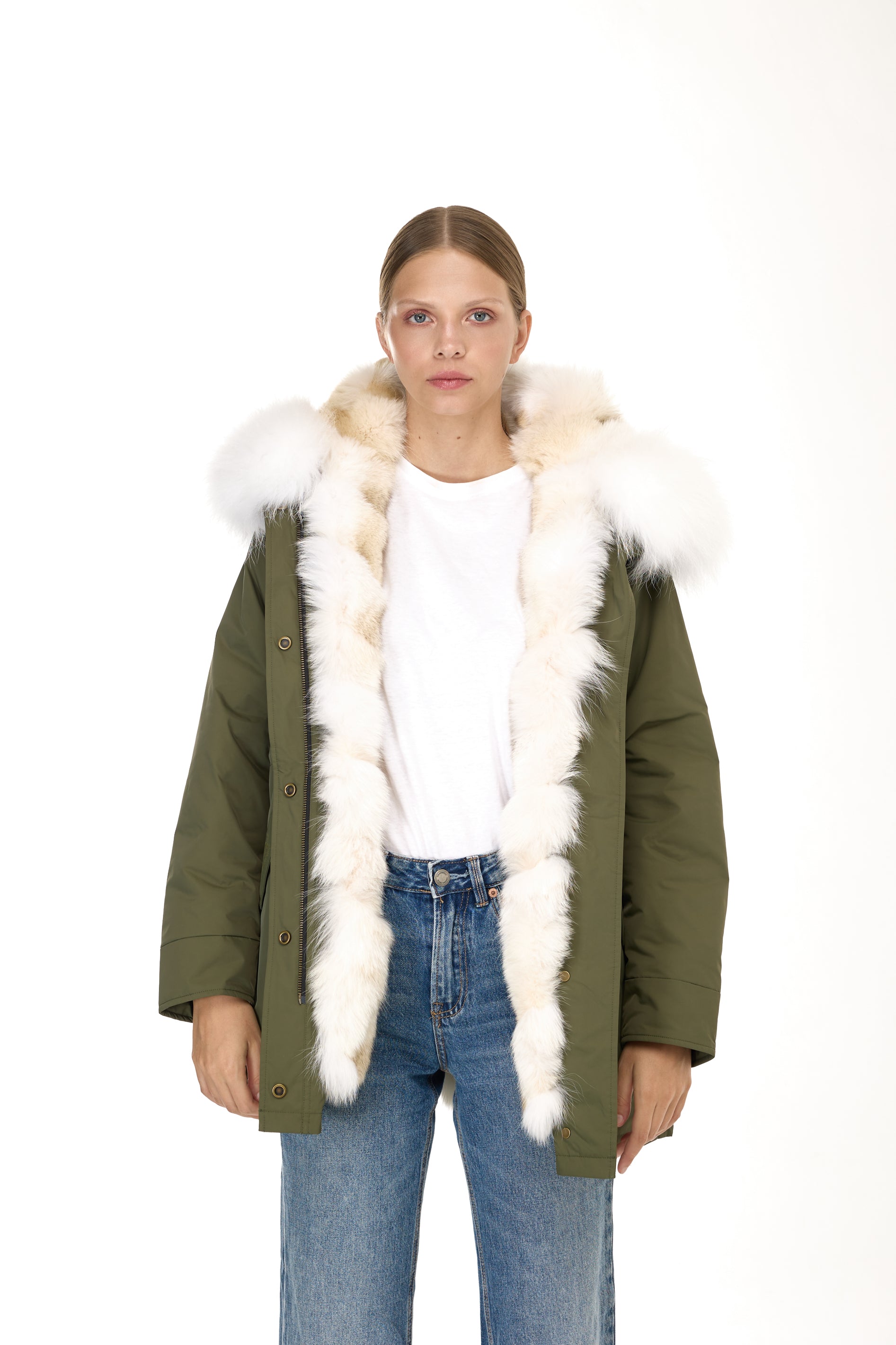 Park Long Urban White in Waterproof Cotton Mixed With Coyote vest