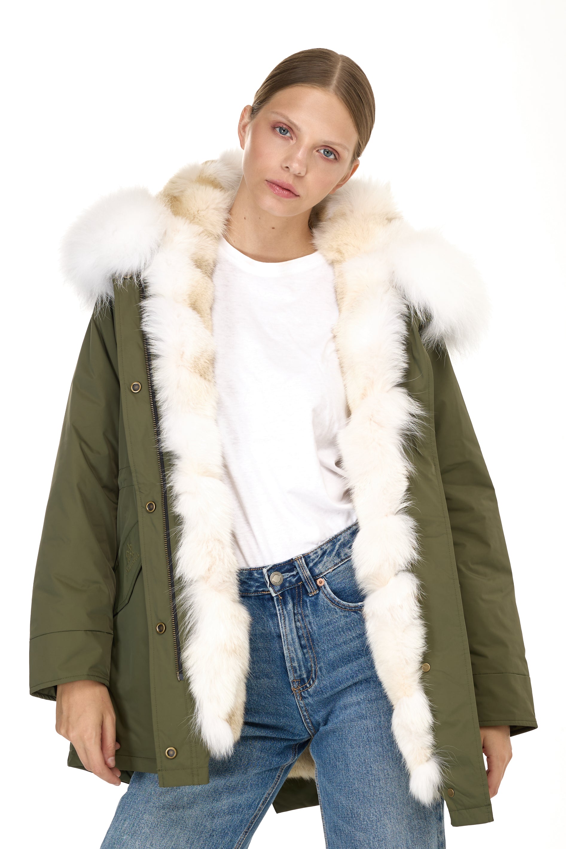 Park Long Urban White in Waterproof Cotton Mixed With Coyote vest