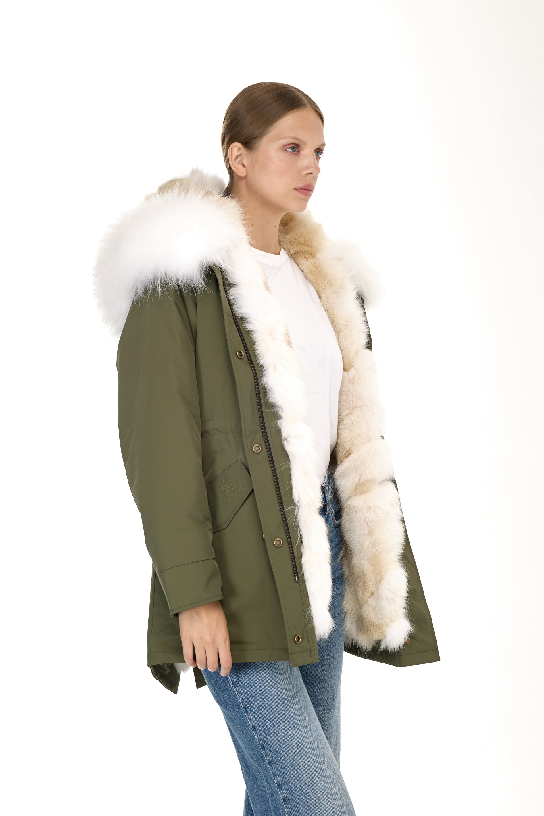Park Long Urban White in Waterproof Cotton Mixed With Coyote vest