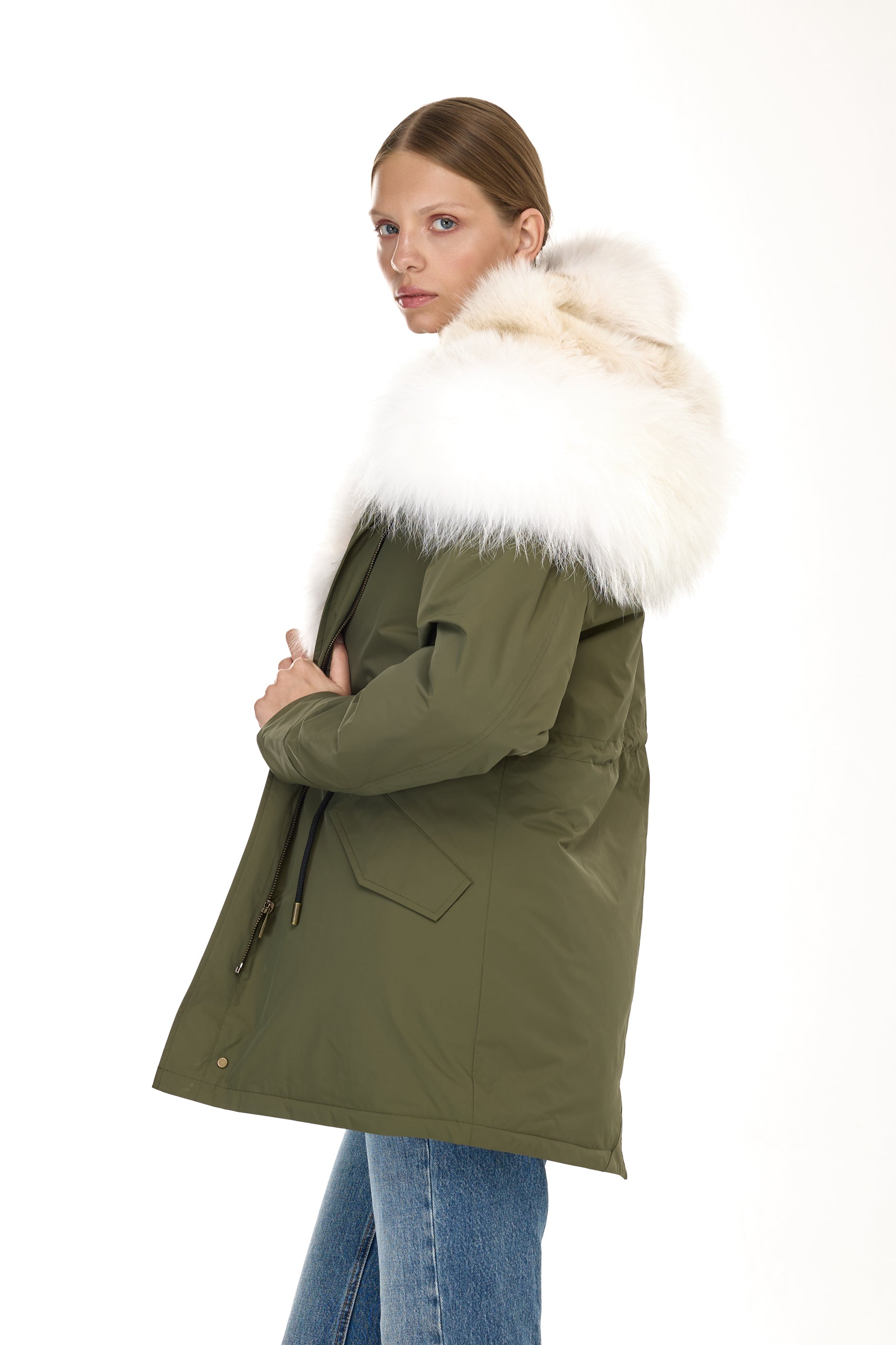 Park Long Urban White in Waterproof Cotton Mixed With Coyote vest