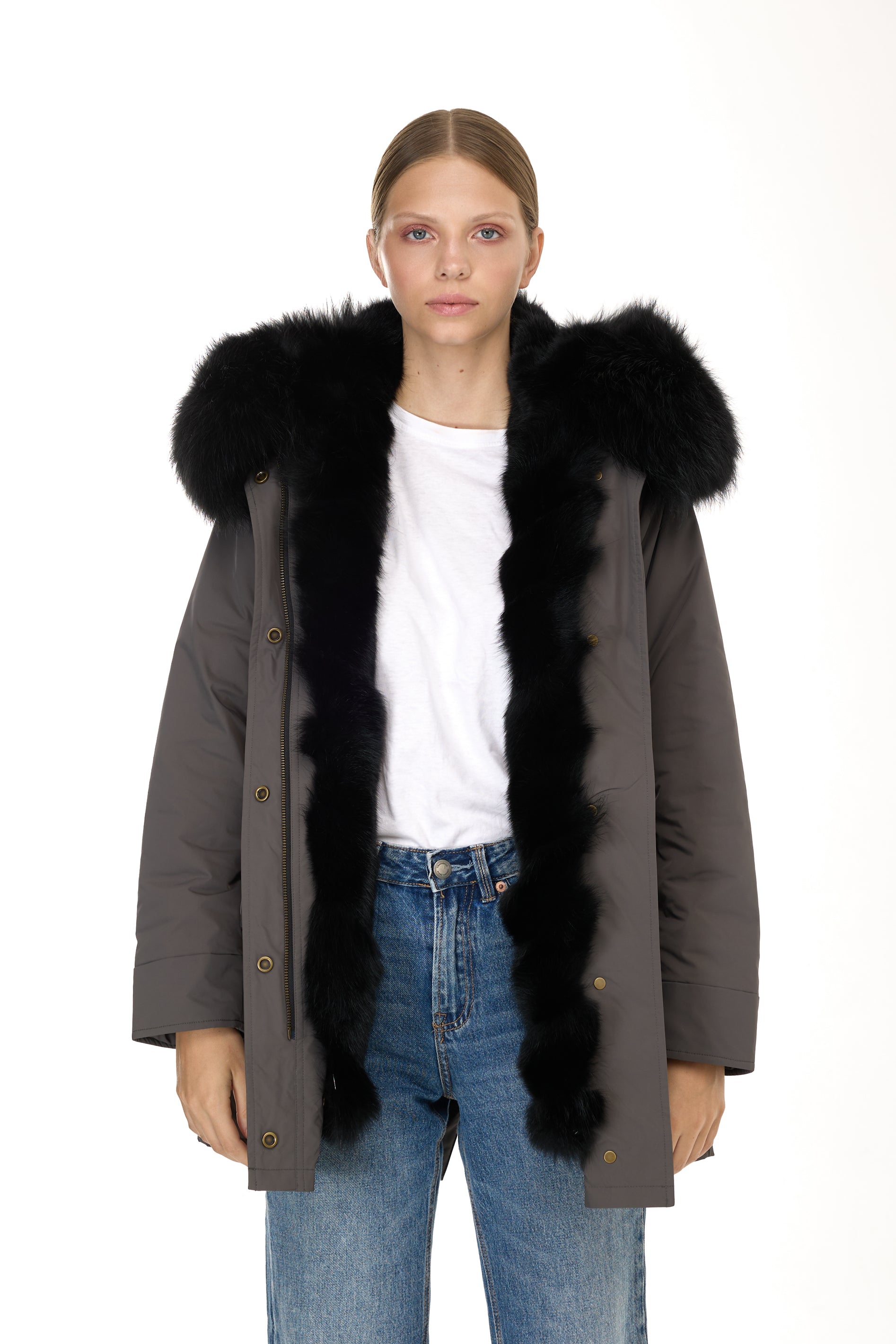 Park Long Urban Black in waterproof cotton mixed with coyote vest