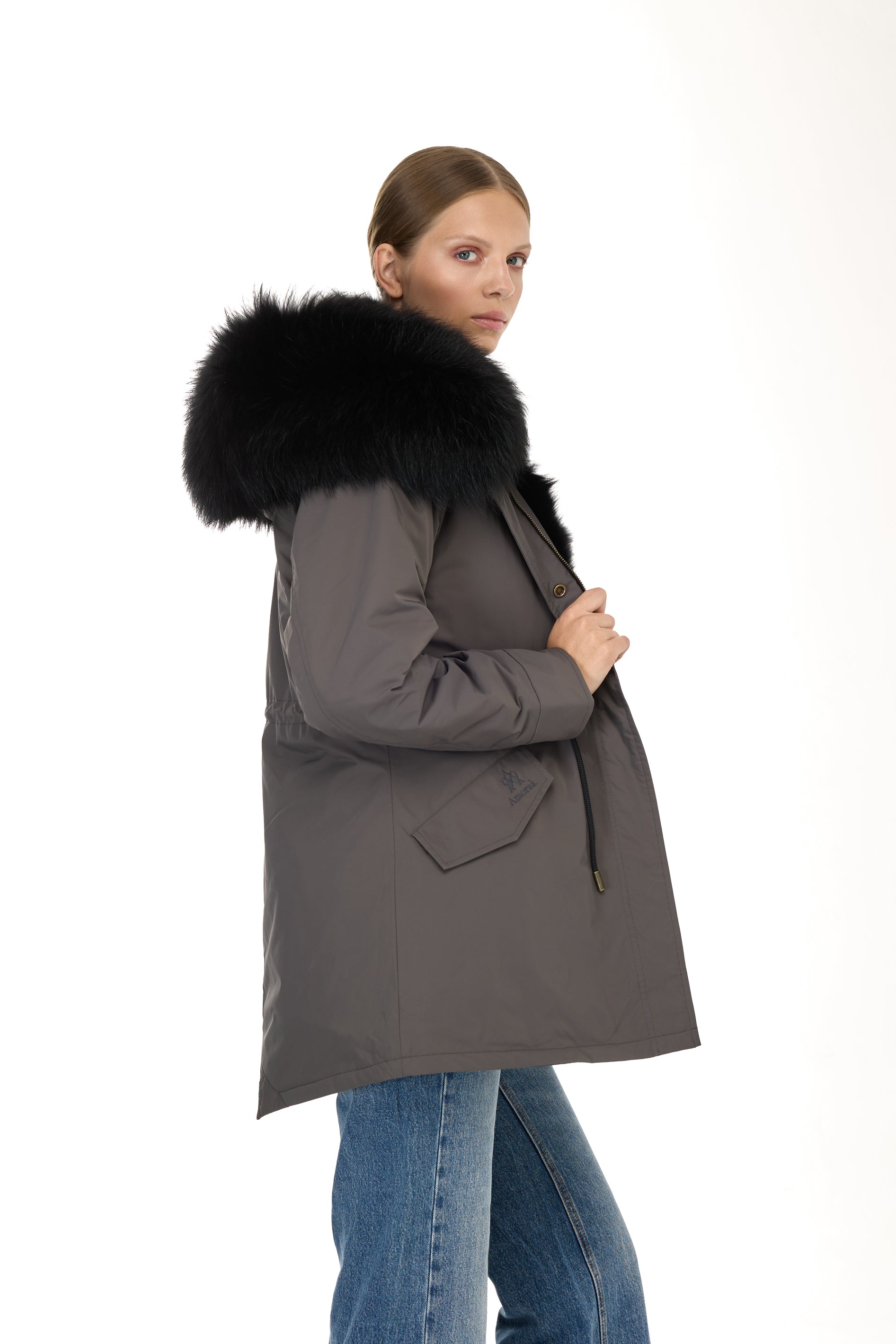 Park Long Urban Black in waterproof cotton mixed with coyote vest