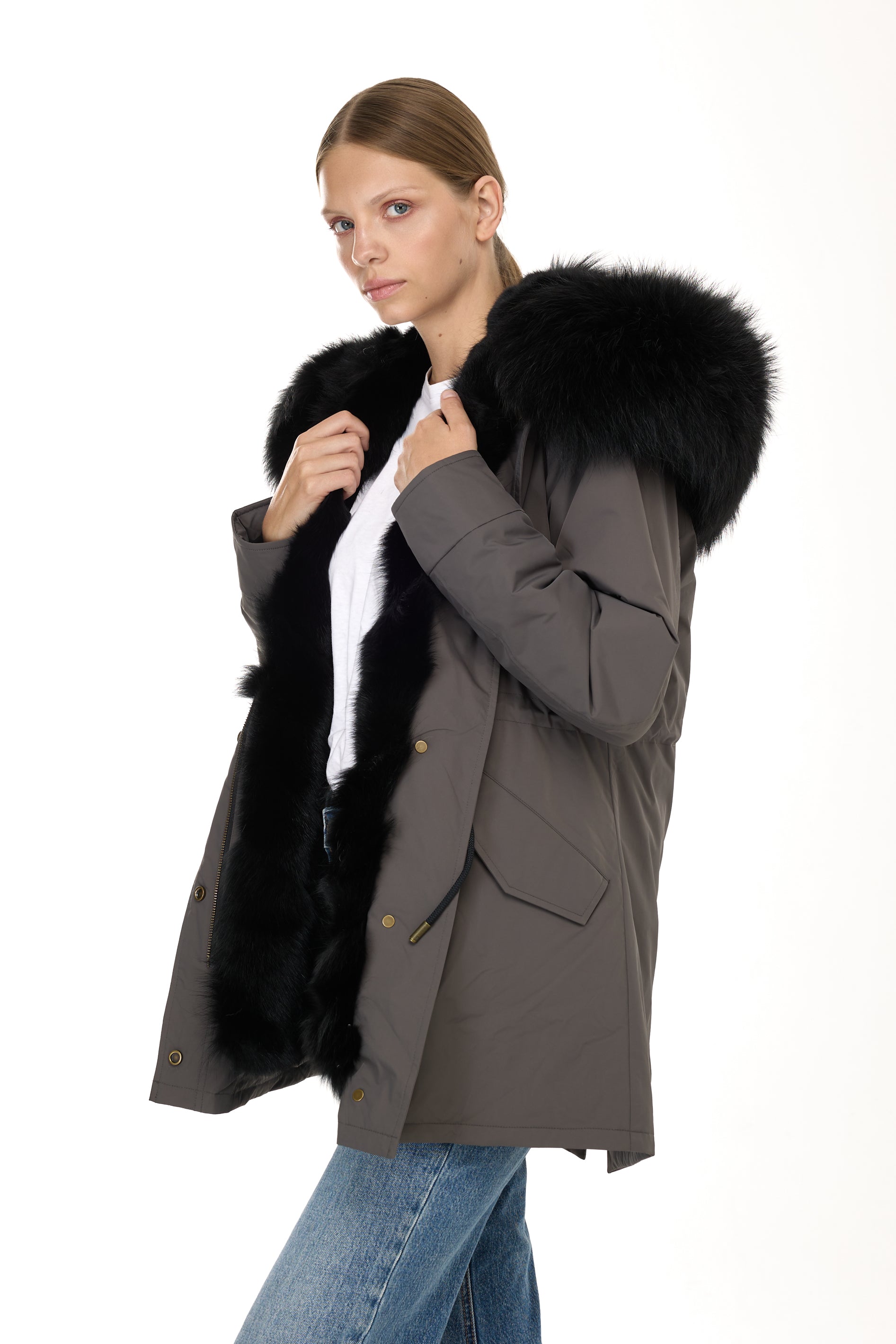 Park Long Urban Black in waterproof cotton mixed with coyote vest