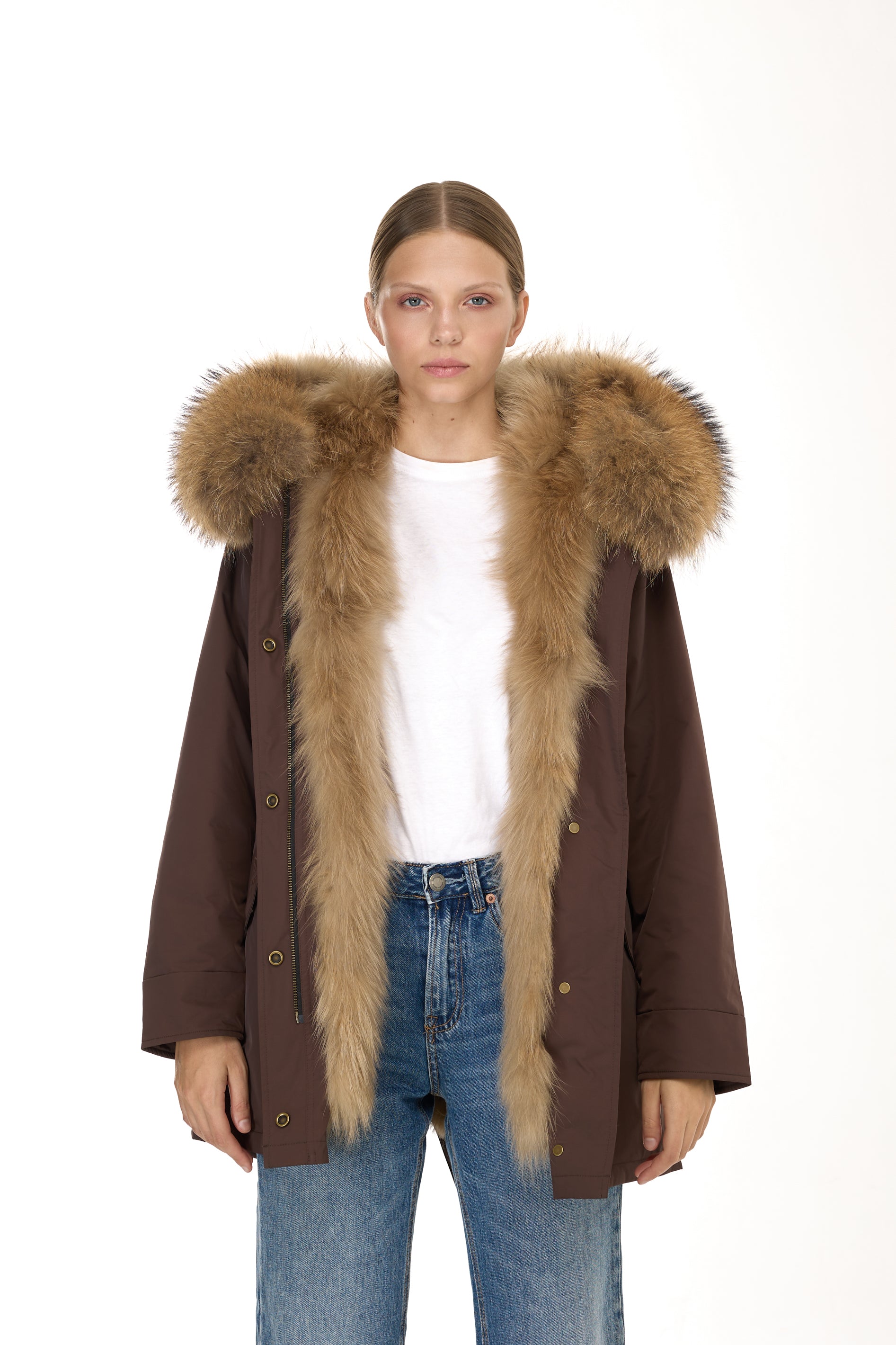 Park Long Urban Raccoon in waterproof cotton mixed with vest in saying