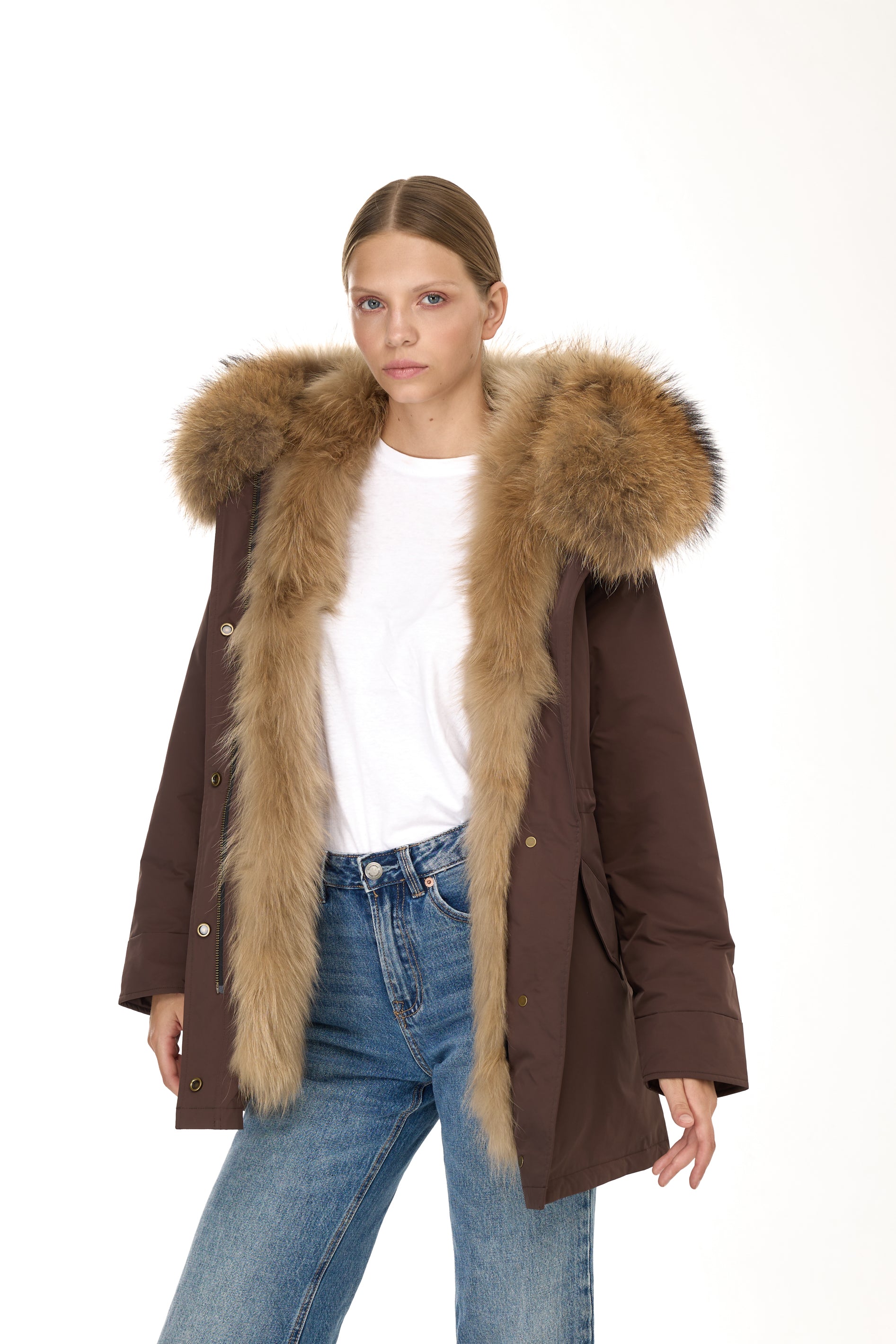Park Long Urban Raccoon in waterproof cotton mixed with vest in saying