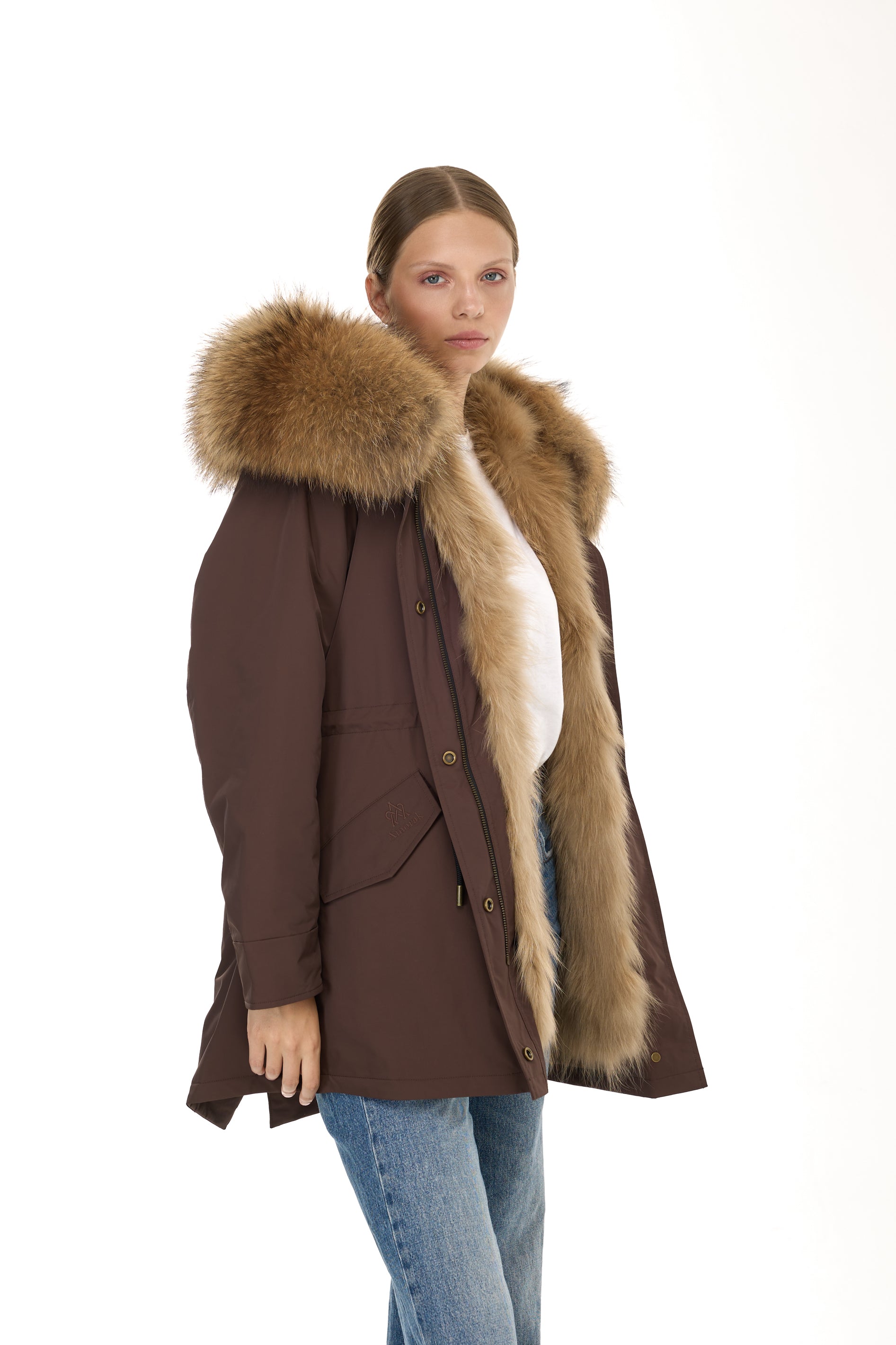 Park Long Urban Raccoon in waterproof cotton mixed with vest in saying