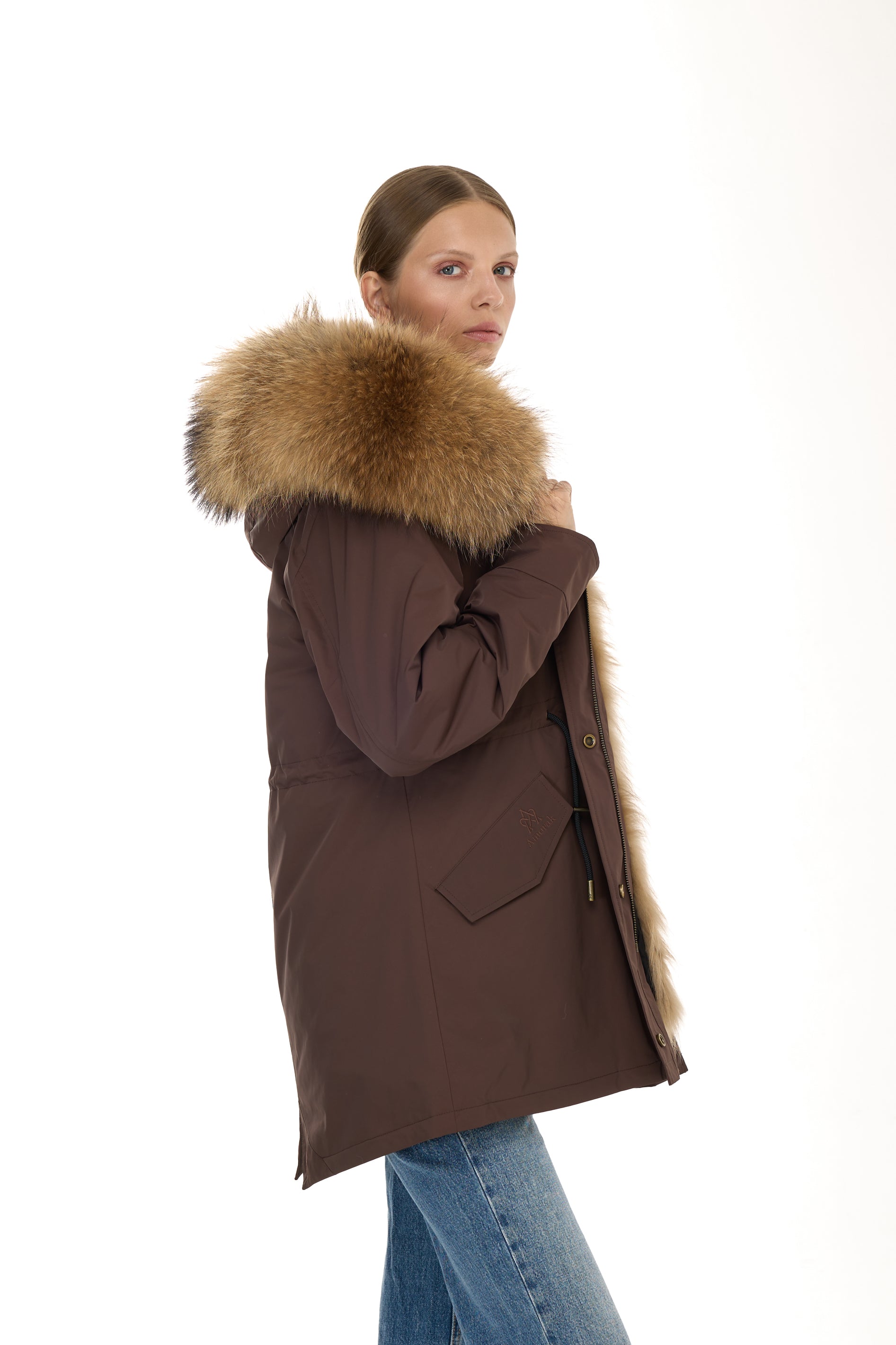 Park Long Urban Raccoon in waterproof cotton mixed with vest in saying