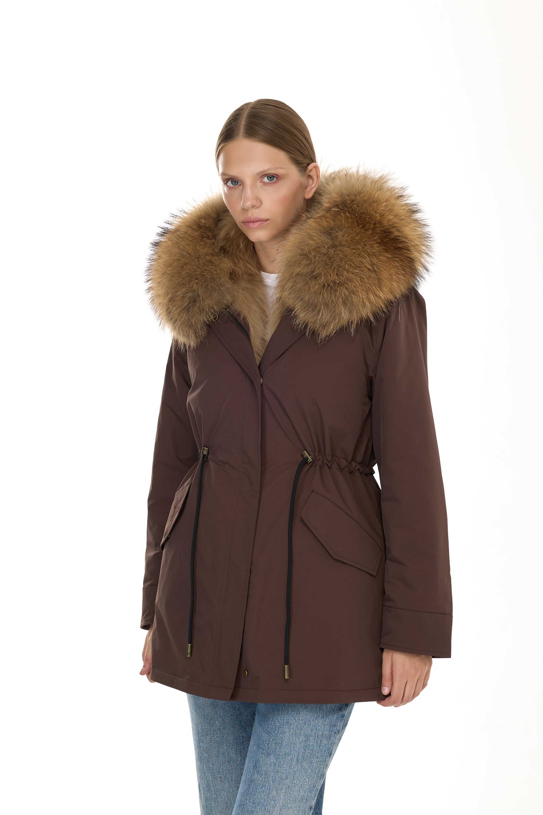 Park Long Urban Raccoon in waterproof cotton mixed with vest in saying