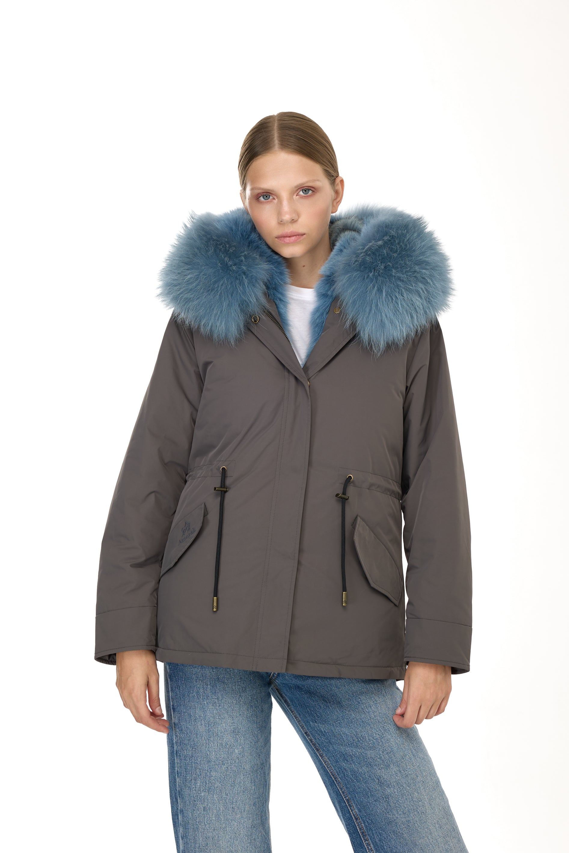Parking Short Urban Greyish Blue In Mixed Cotton Waterproof with Coyote