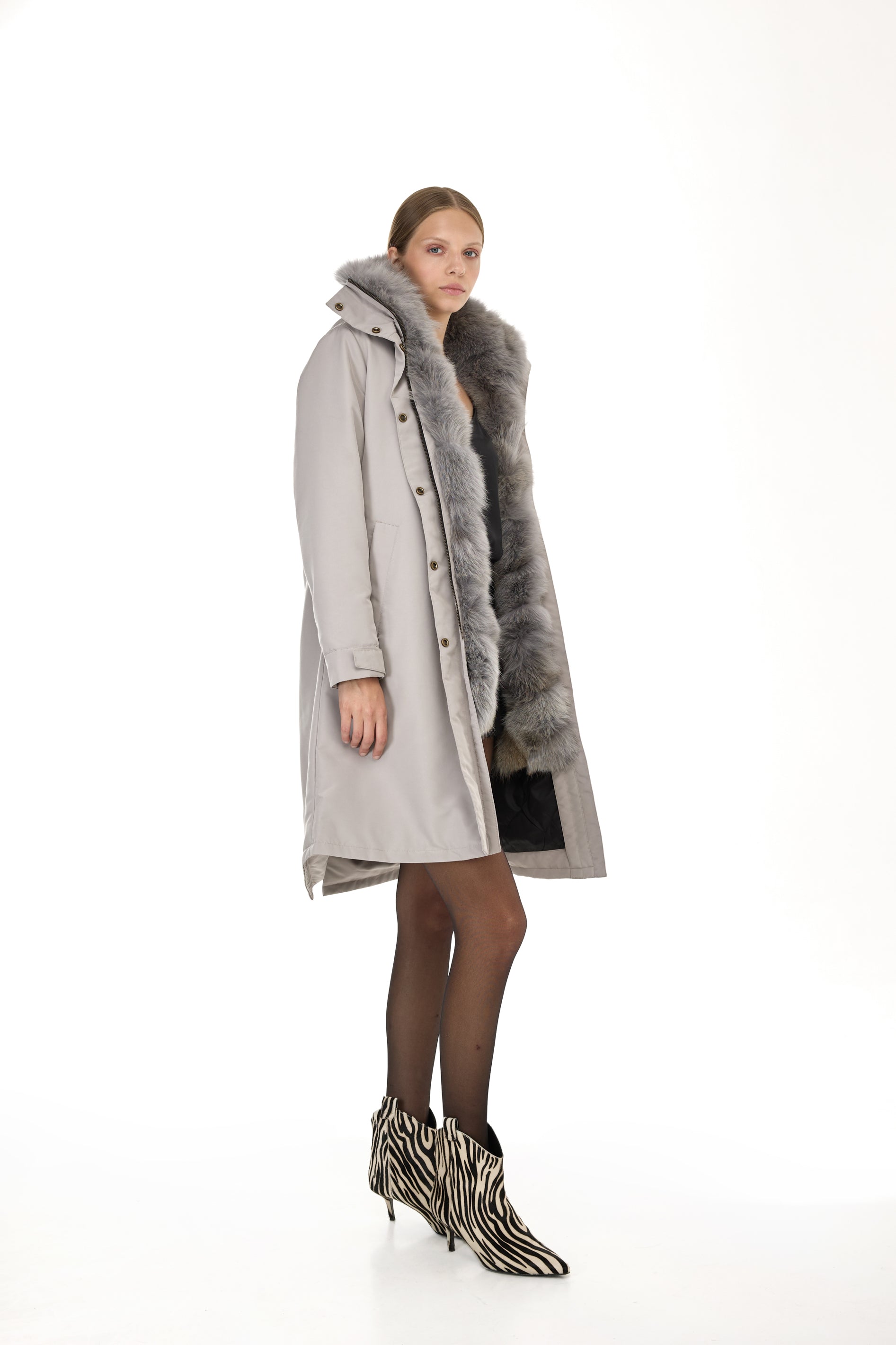 Park X-Long Elegant Elephant Gray with high neck and removable fur vest