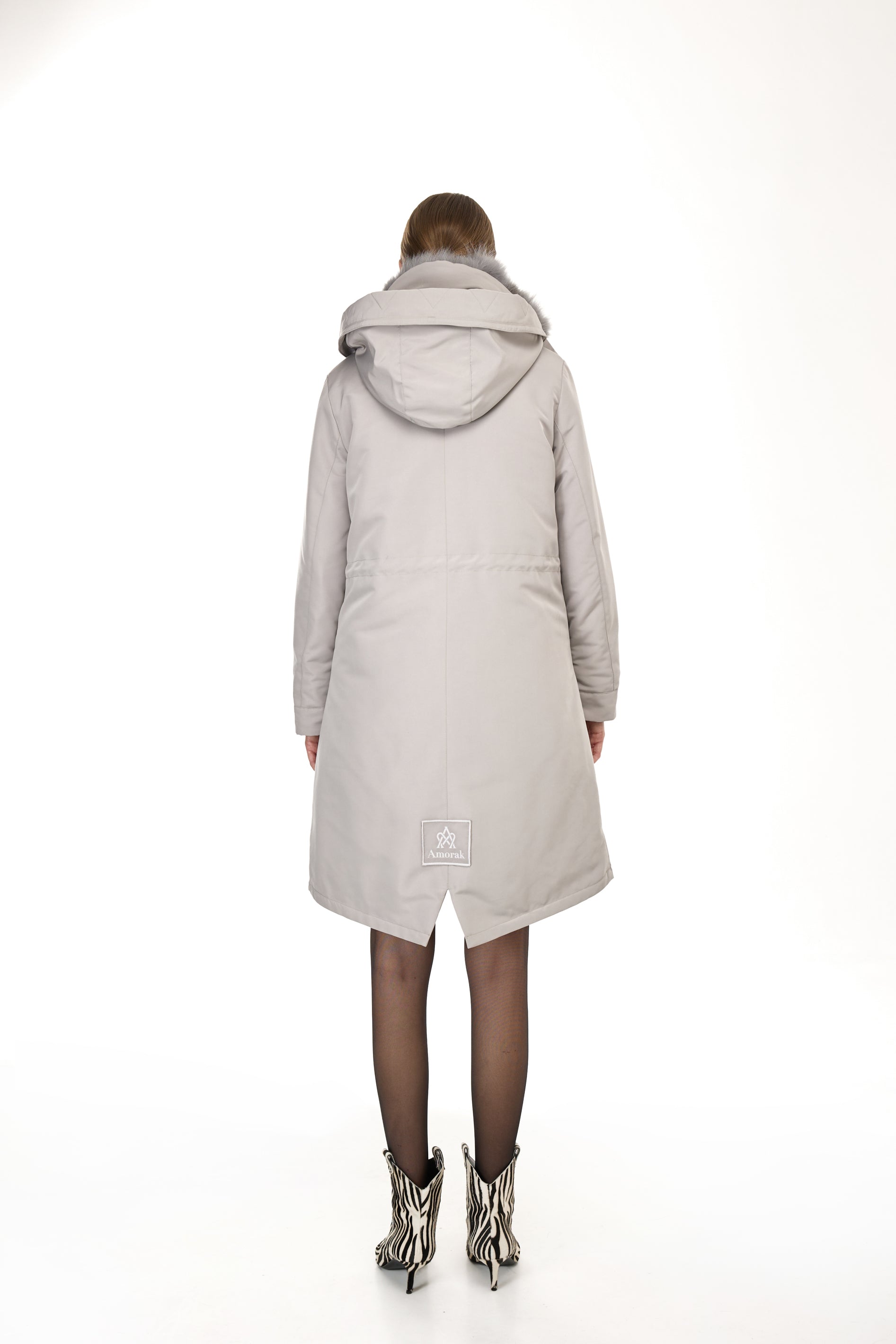 Park X-Long Elegant Elephant Gray with high neck and removable fur vest