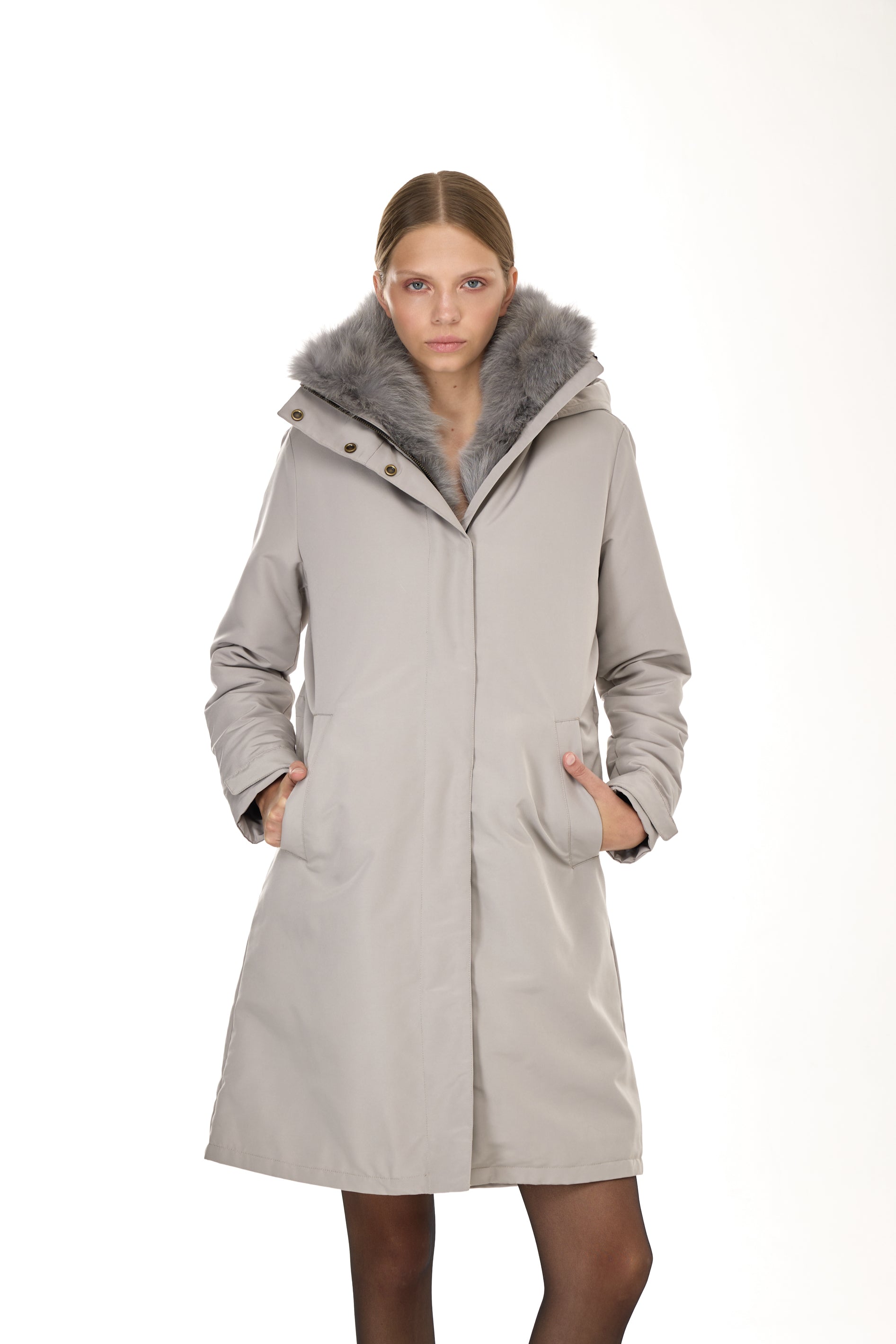 Park X-Long Elegant Elephant Gray with high neck and removable fur vest