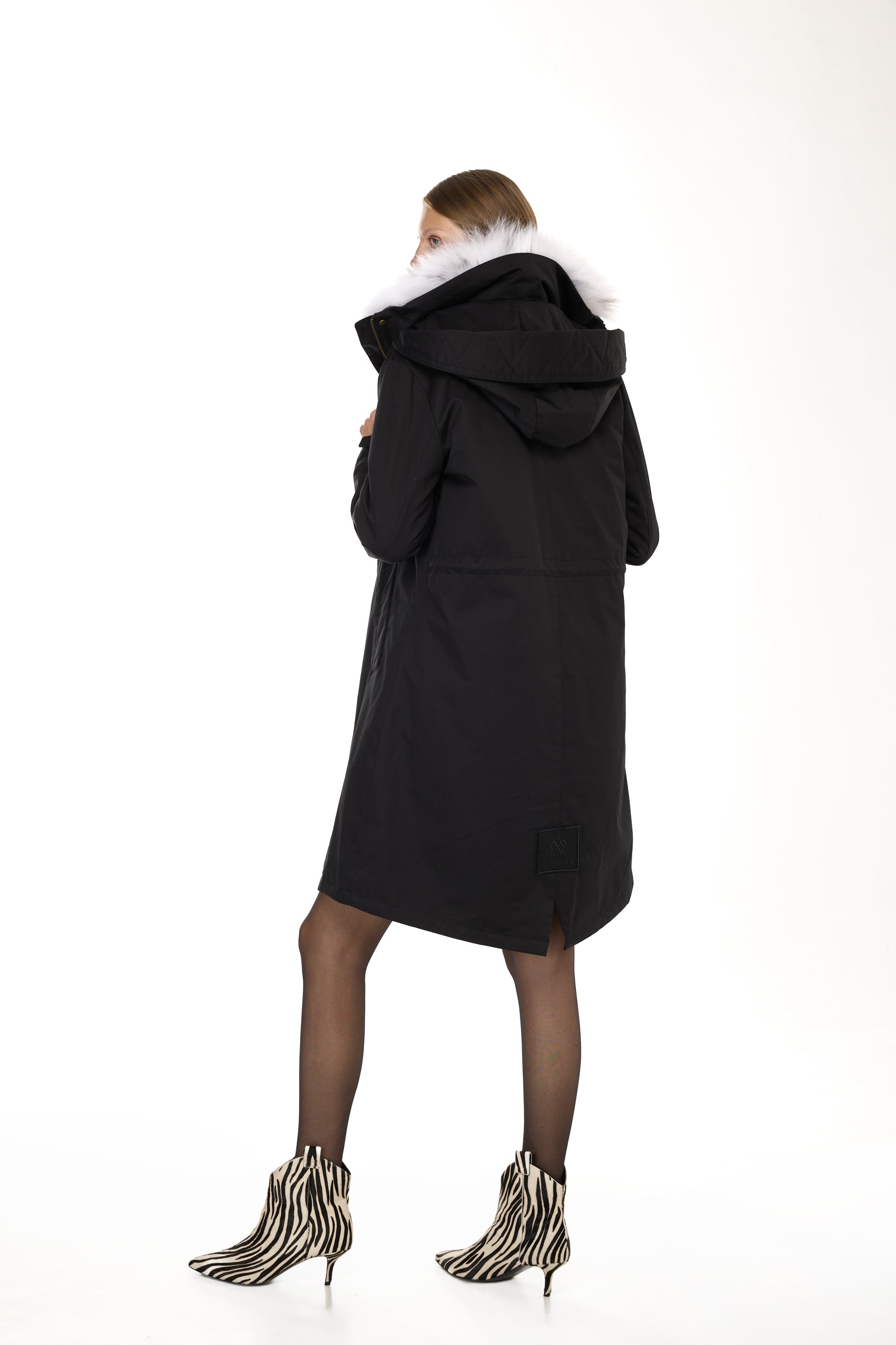 Parka X-Long Elegant Fox Linx with high collar and removable fox vest