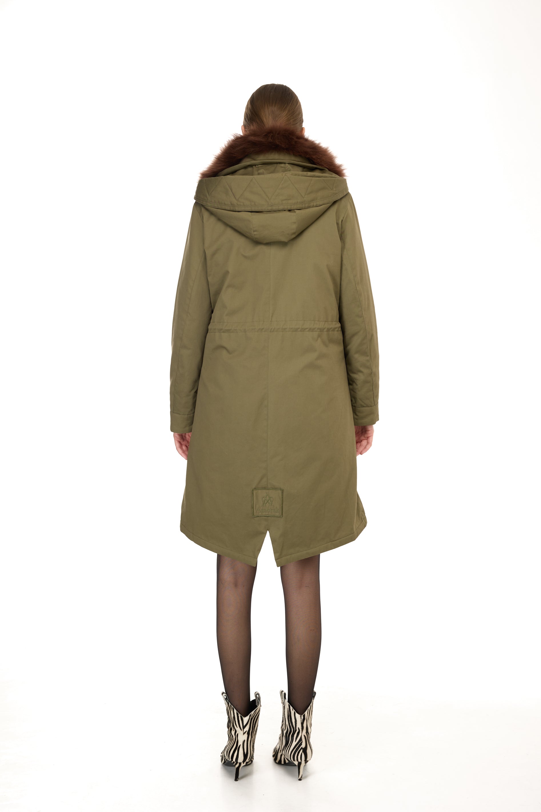 Park X-Long Elegant Brown with high neck and removable fur vest