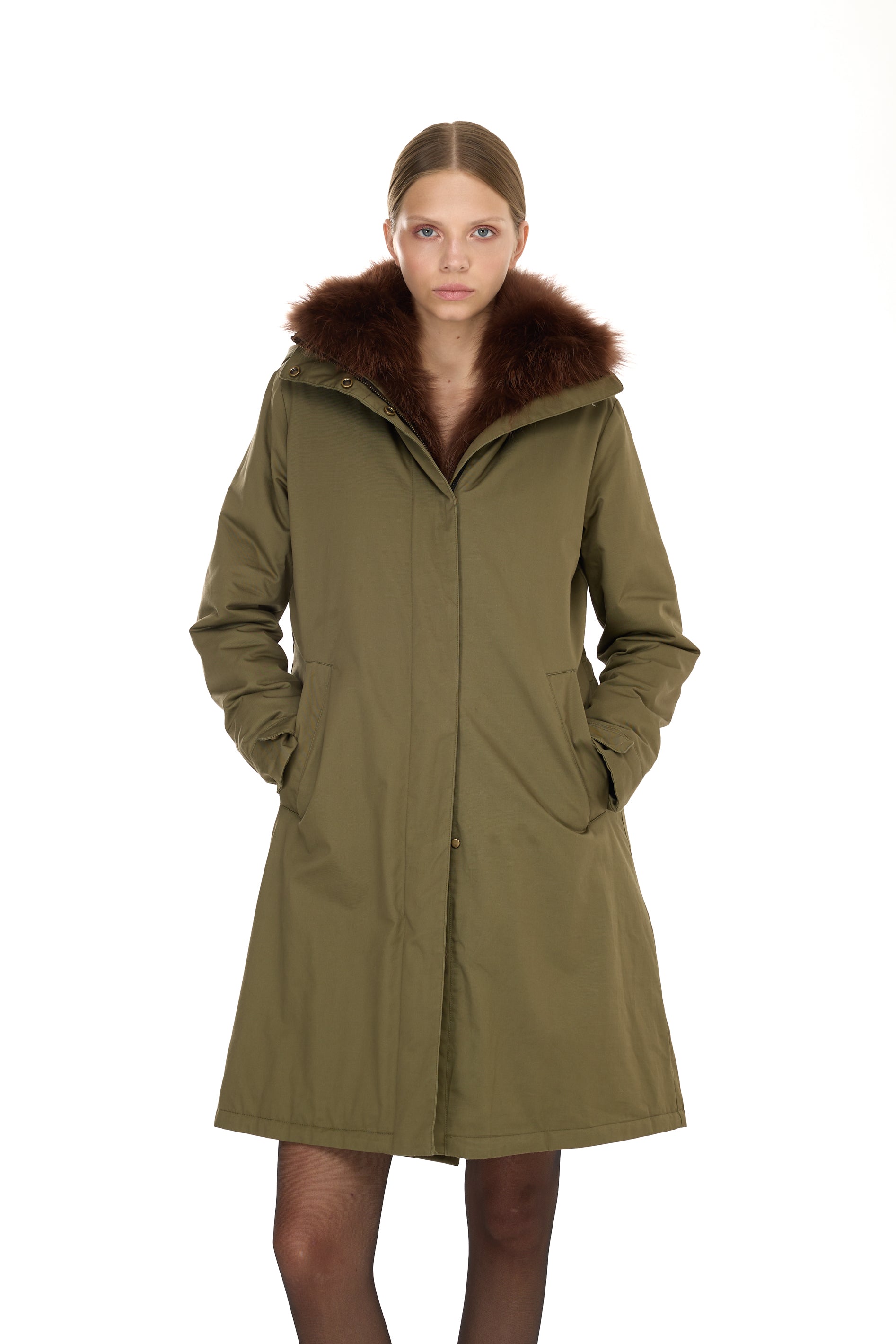 Park X-Long Elegant Brown with high neck and removable fur vest