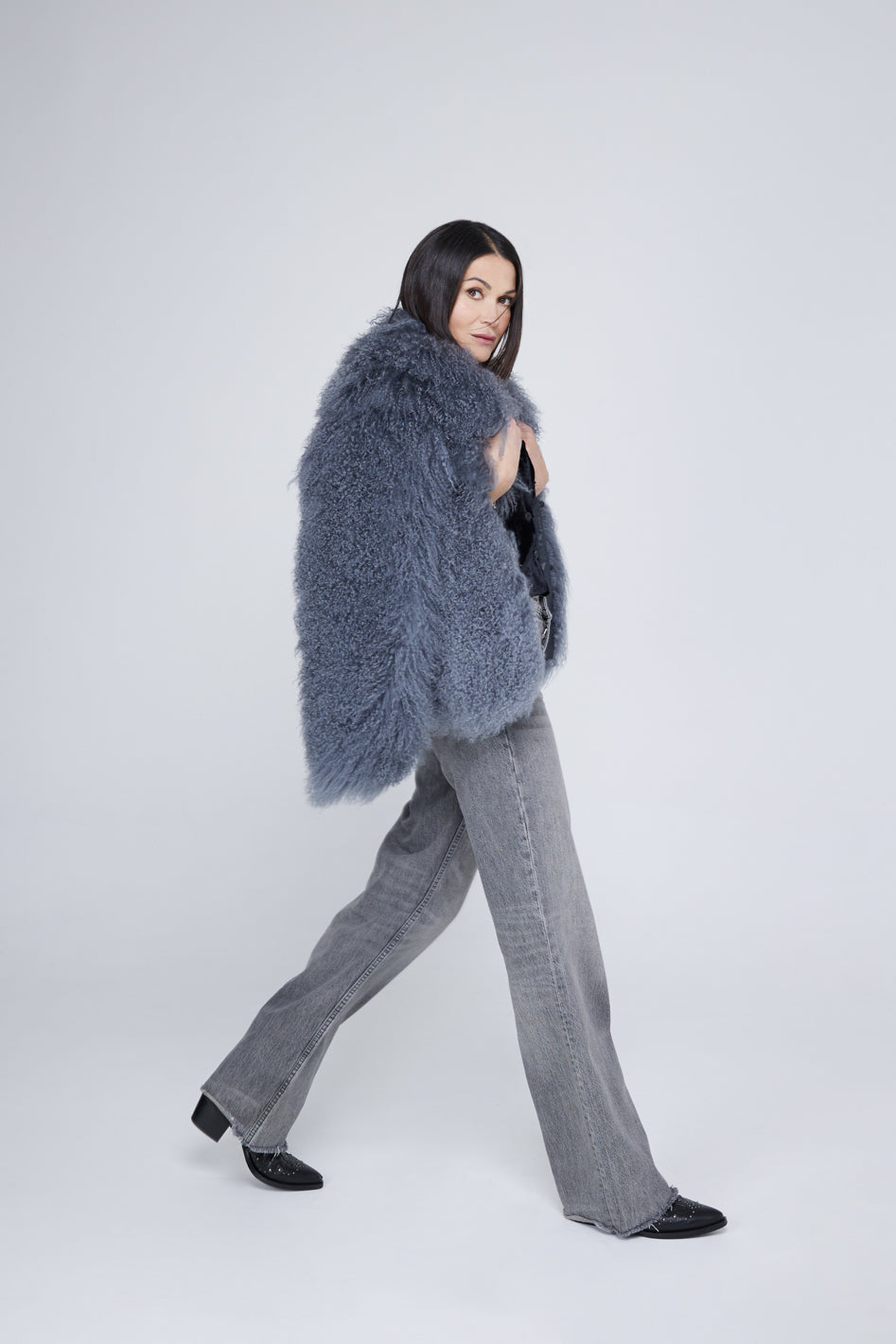 Manteau en peau de mouton Mongolie Gris
