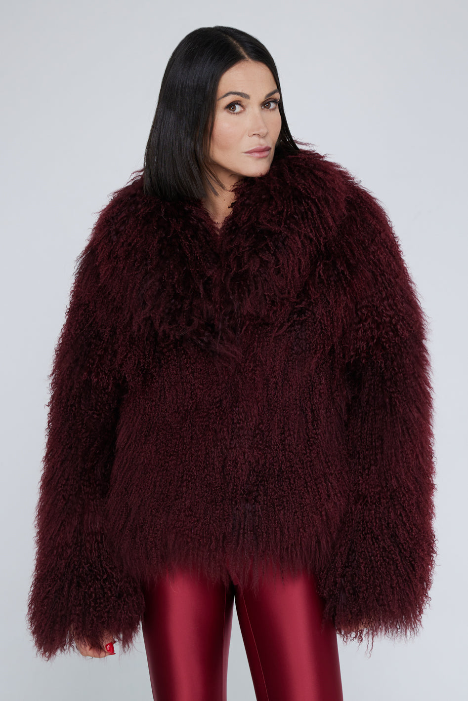 Mongolia shearling Coat burgundy