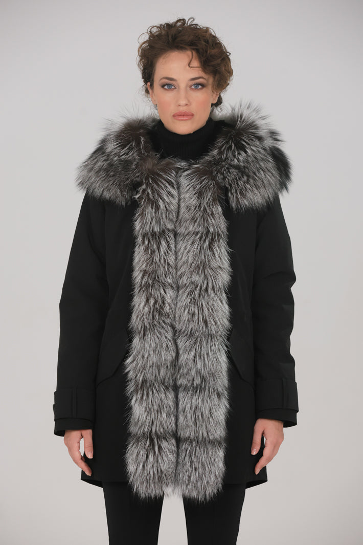 Fox Silver waterproof cotton blend long parka