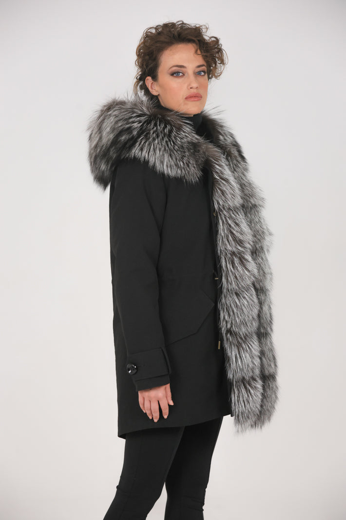 Fox Silver waterproof cotton blend long parka