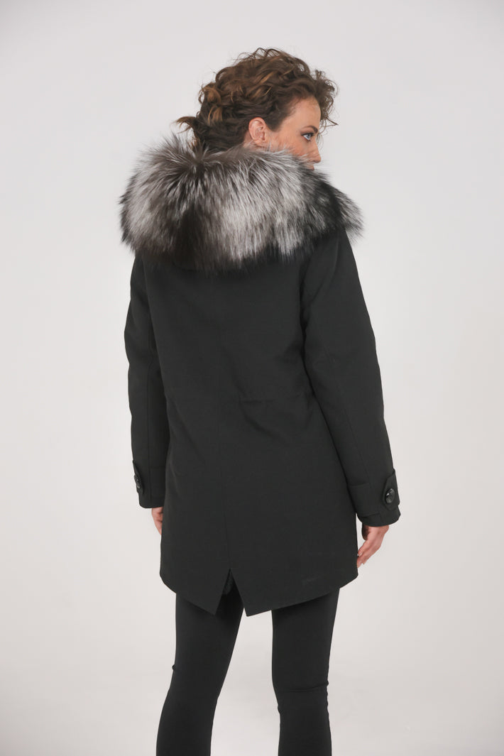 Fox Silver waterproof cotton blend long parka