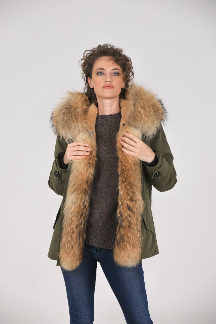 Raccoon waterproof cotton blend short parka
