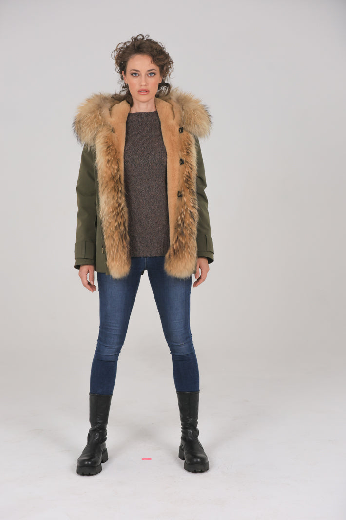 Raccoon waterproof cotton blend short parka
