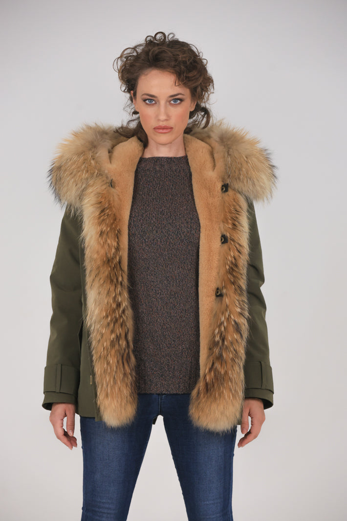 Raccoon waterproof cotton blend short parka