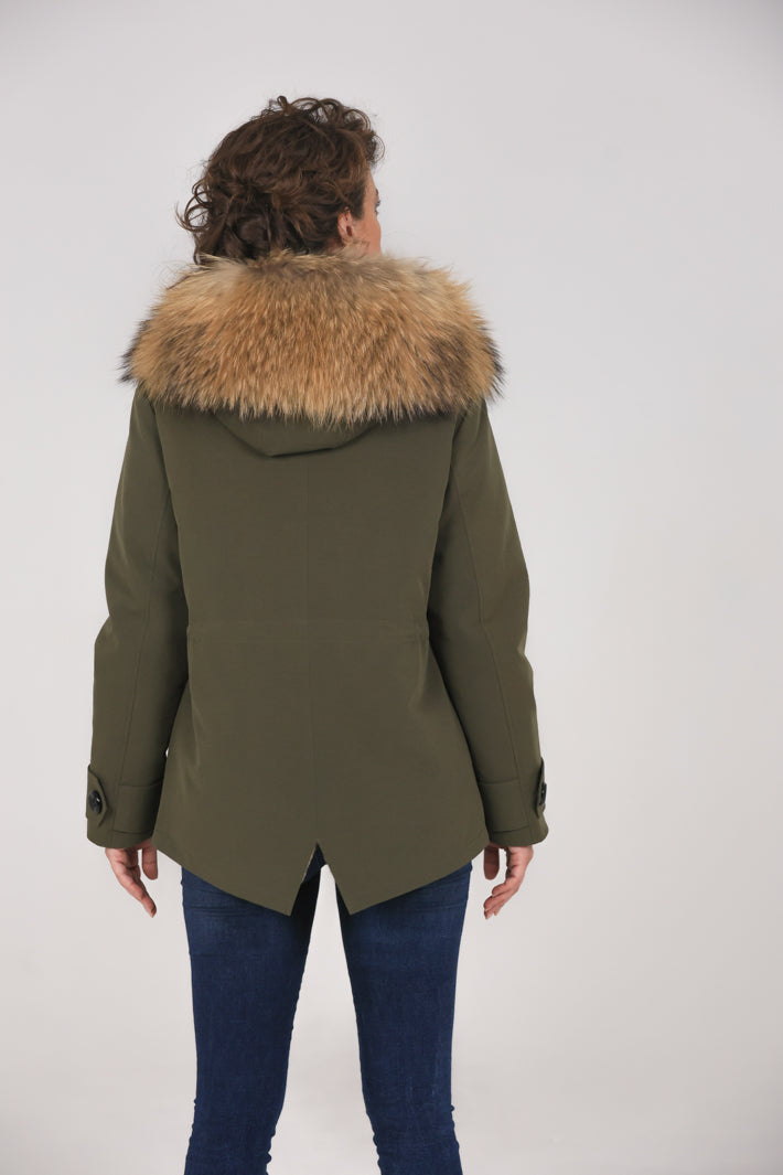 Raccoon waterproof cotton blend short parka