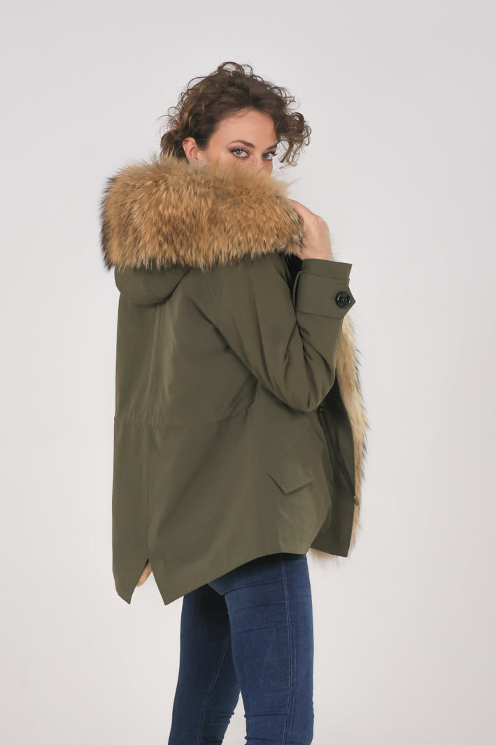Raccoon waterproof cotton blend short parka