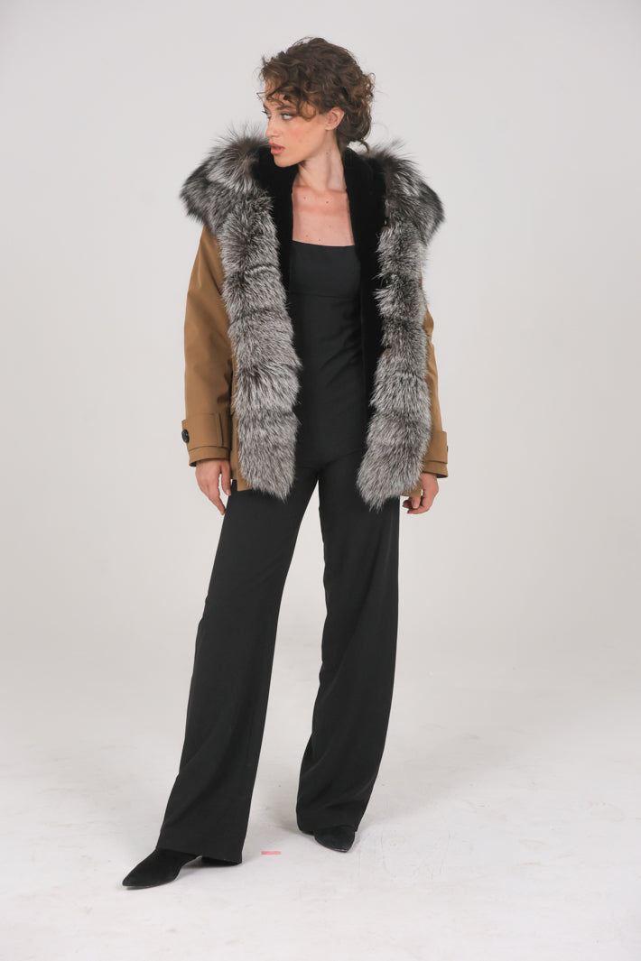 Short Parka in Mixed Cotton Waterproof Fox Silver
