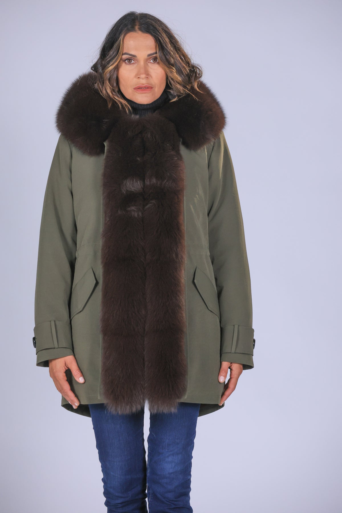 Fox Brown waterproof cotton blend long parka