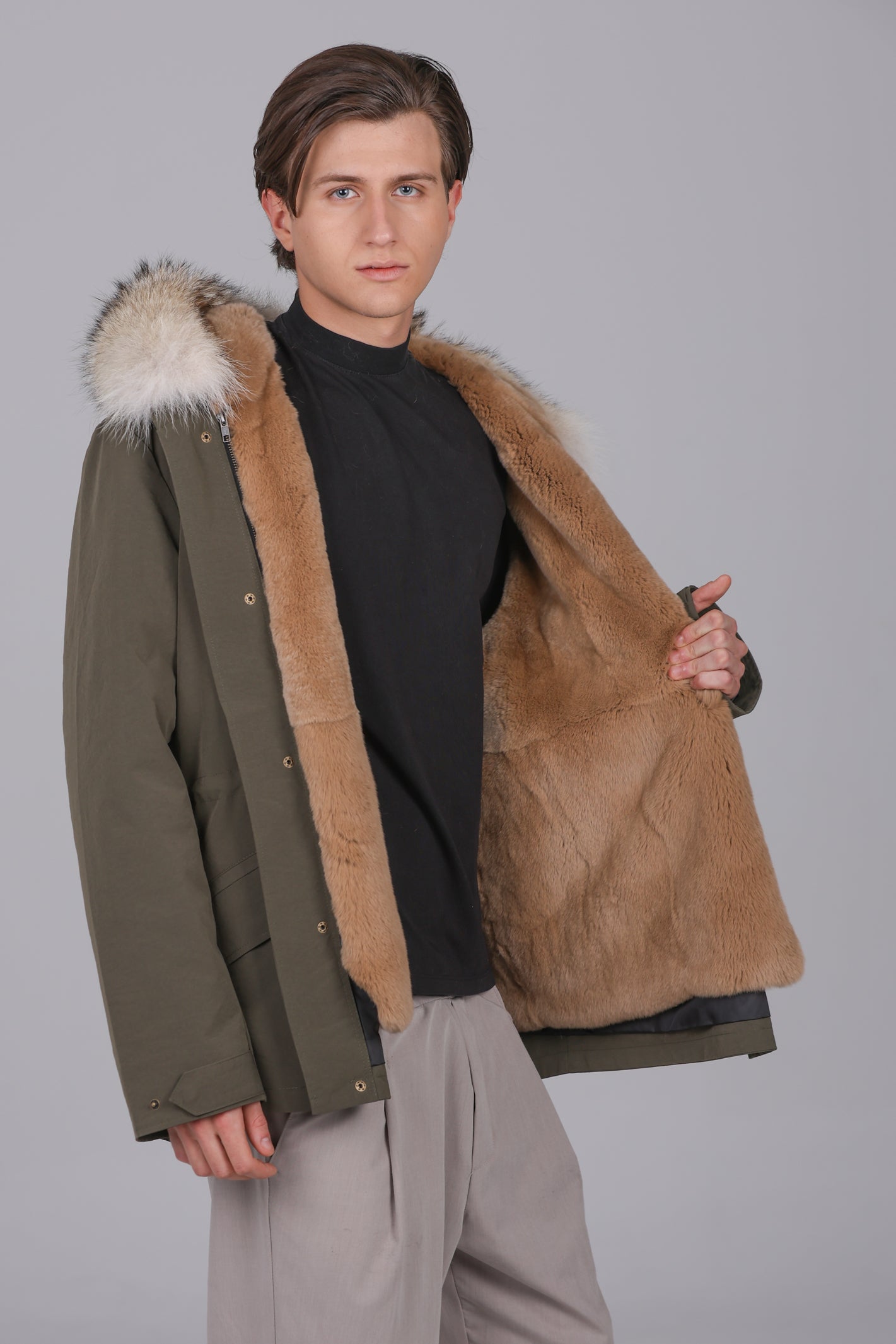 Parka courte imperméable en coton mélangé Coyote et Rex Rabbit