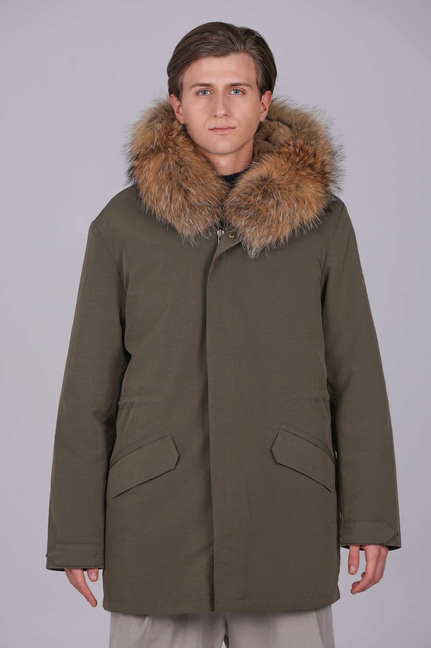Parka longue en coton mélangé imperméable Raccon et lapin rex