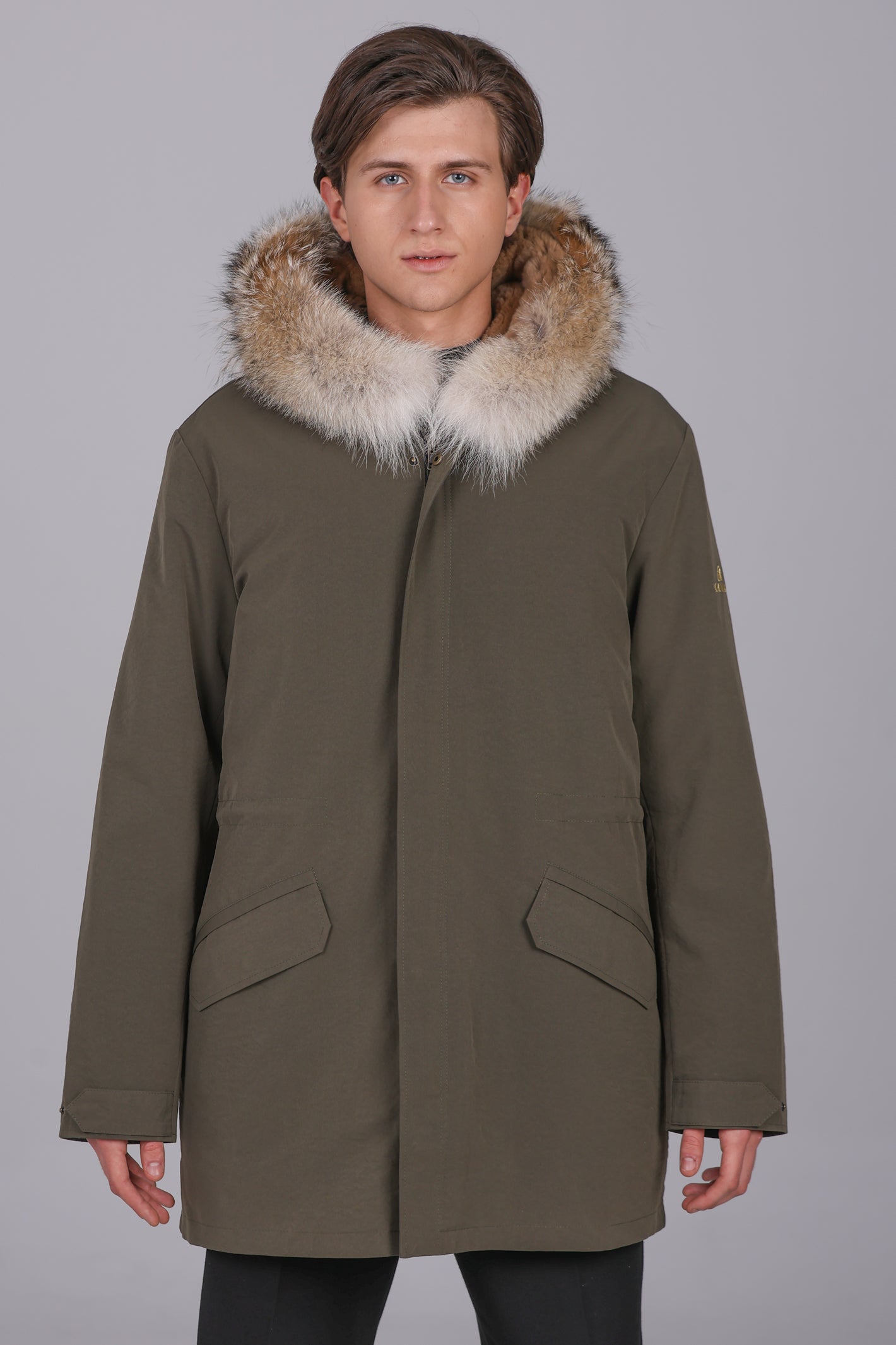 Parka longue Coyote et Rex Rabbit en coton mélangé imperméable