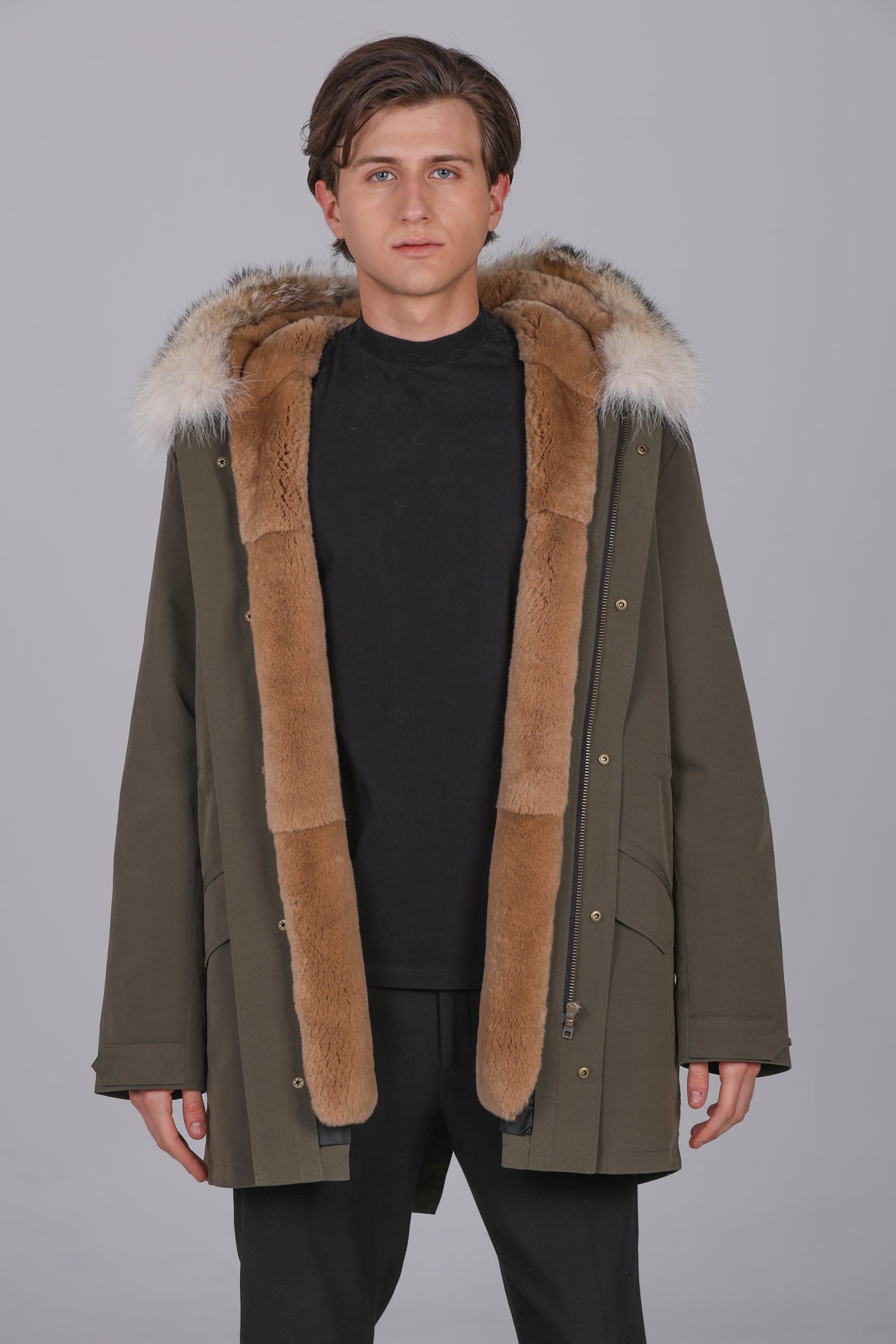Parka longue Coyote et Rex Rabbit en coton mélangé imperméable