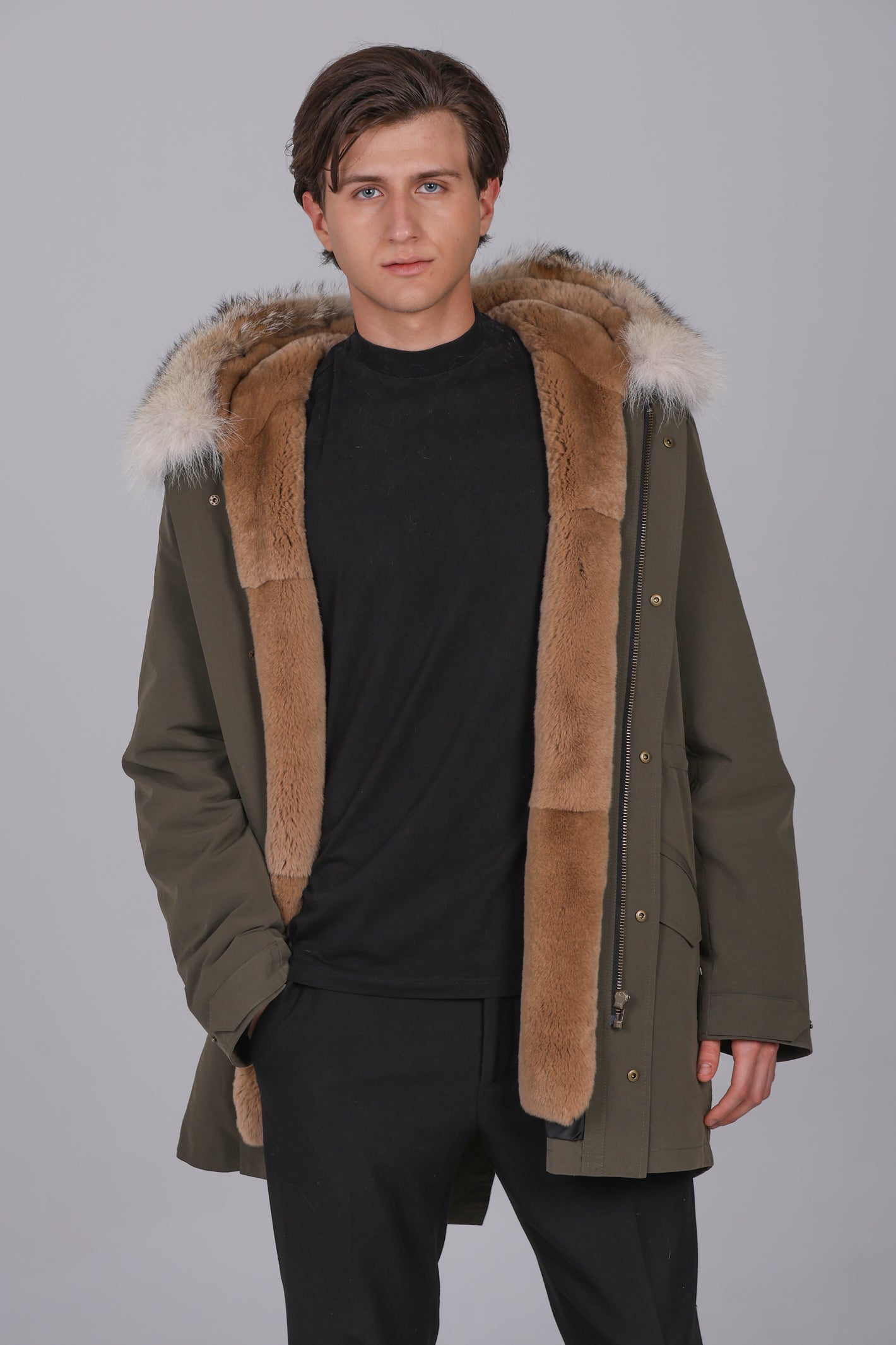 Parka longue Coyote et Rex Rabbit en coton mélangé imperméable