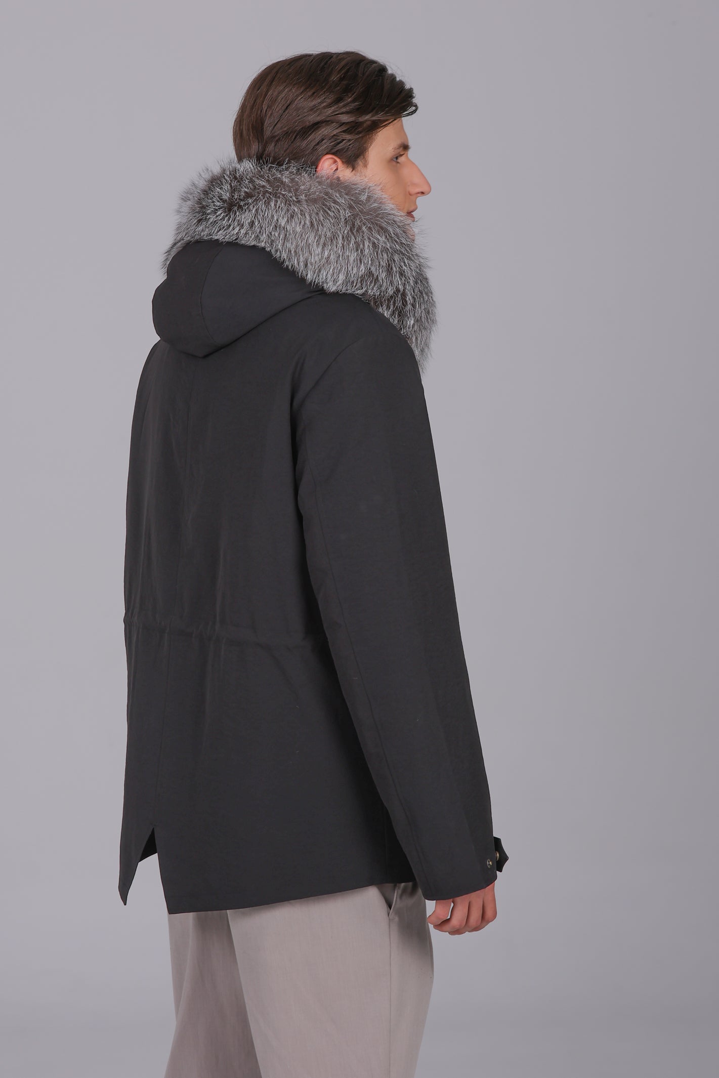 Kurzer Parka aus wasserdichter Baumwollmischung aus Fox Frost und Rex Rabbit