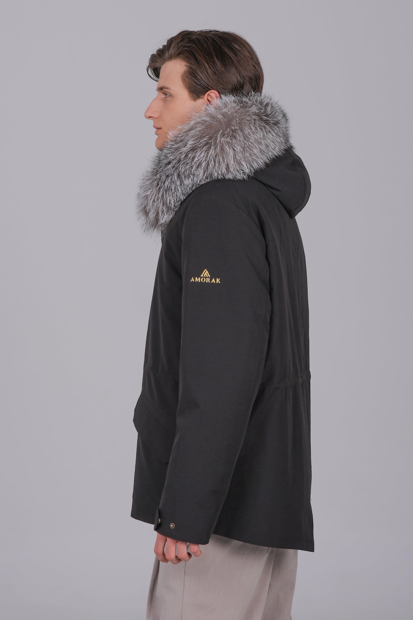 Kurzer Parka aus wasserdichter Baumwollmischung aus Fox Frost und Rex Rabbit