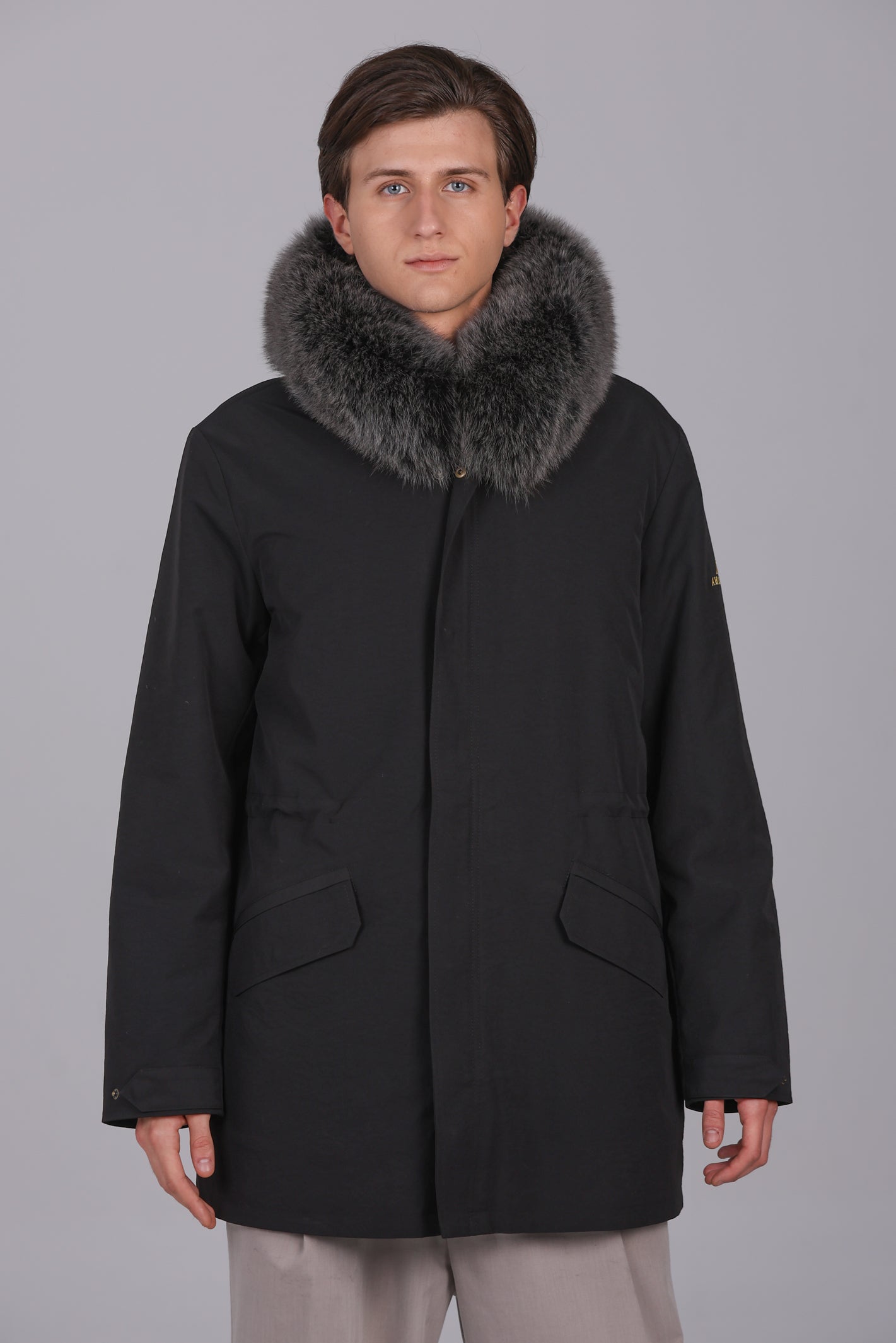 Parka longue en coton mélangé imperméable renard et lapin rex