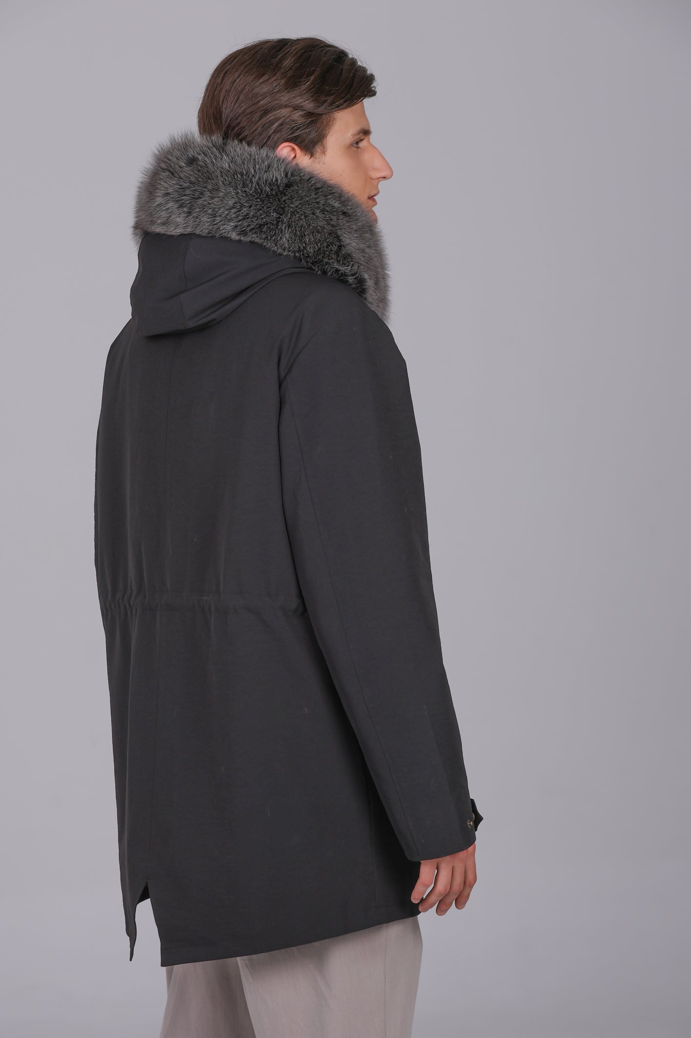 Parka longue en coton mélangé imperméable renard et lapin rex