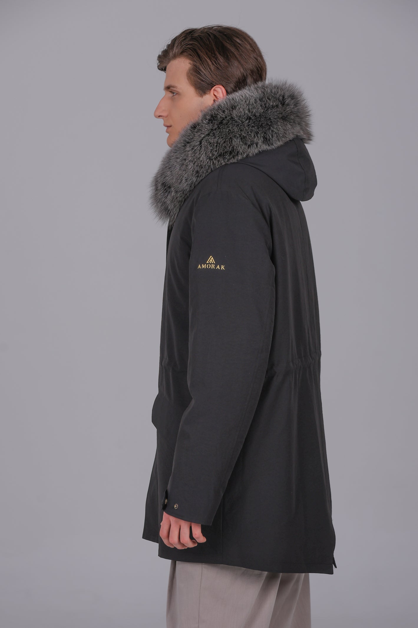 Parka longue en coton mélangé imperméable renard et lapin rex
